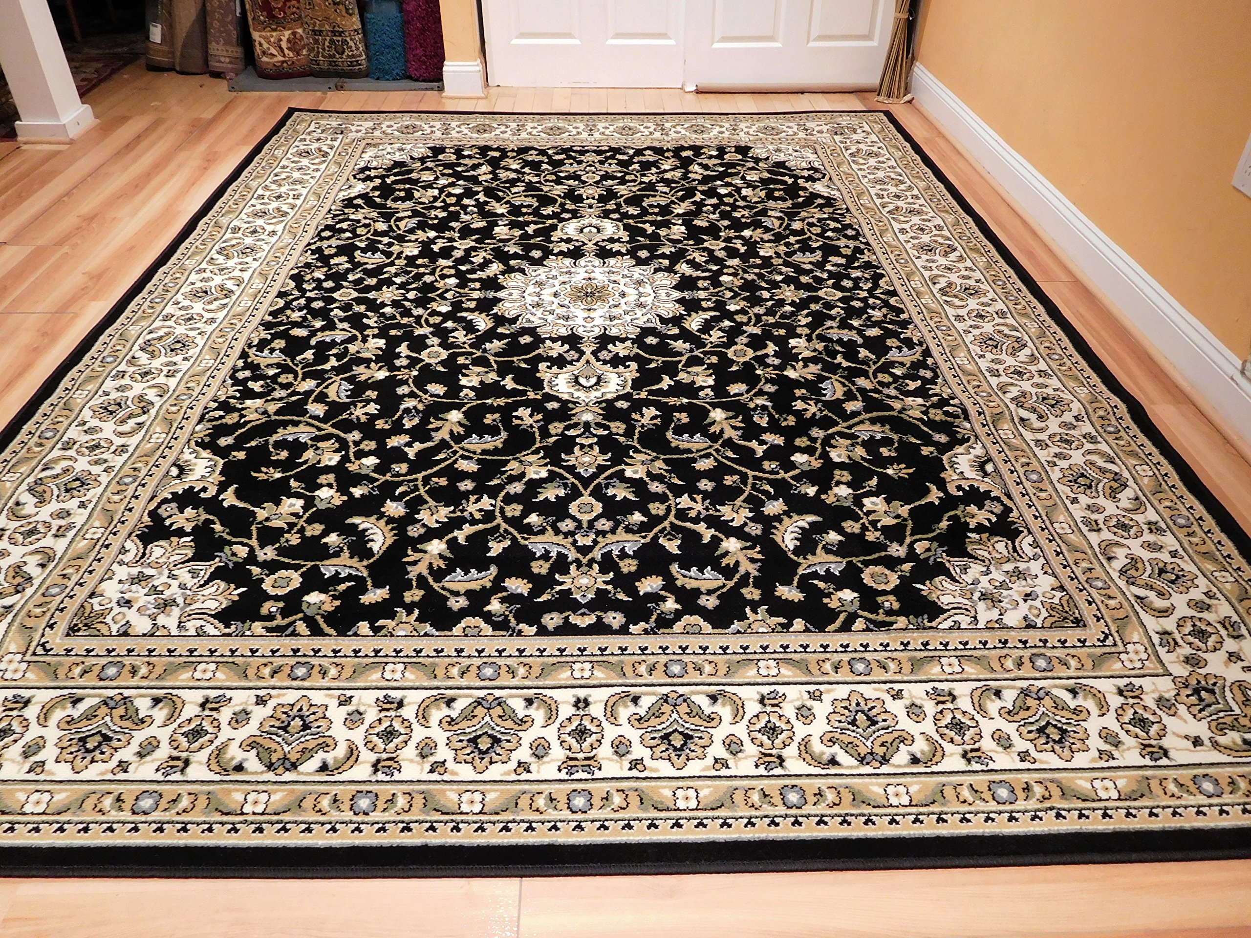 5x8 Traditional Persian Medallion Area Rug - Black Cream Beige Green Handmade Carpet for Dining Room, Living Room & Bedroom | Non-Slip Soft Floor Covering | Prime Eligible