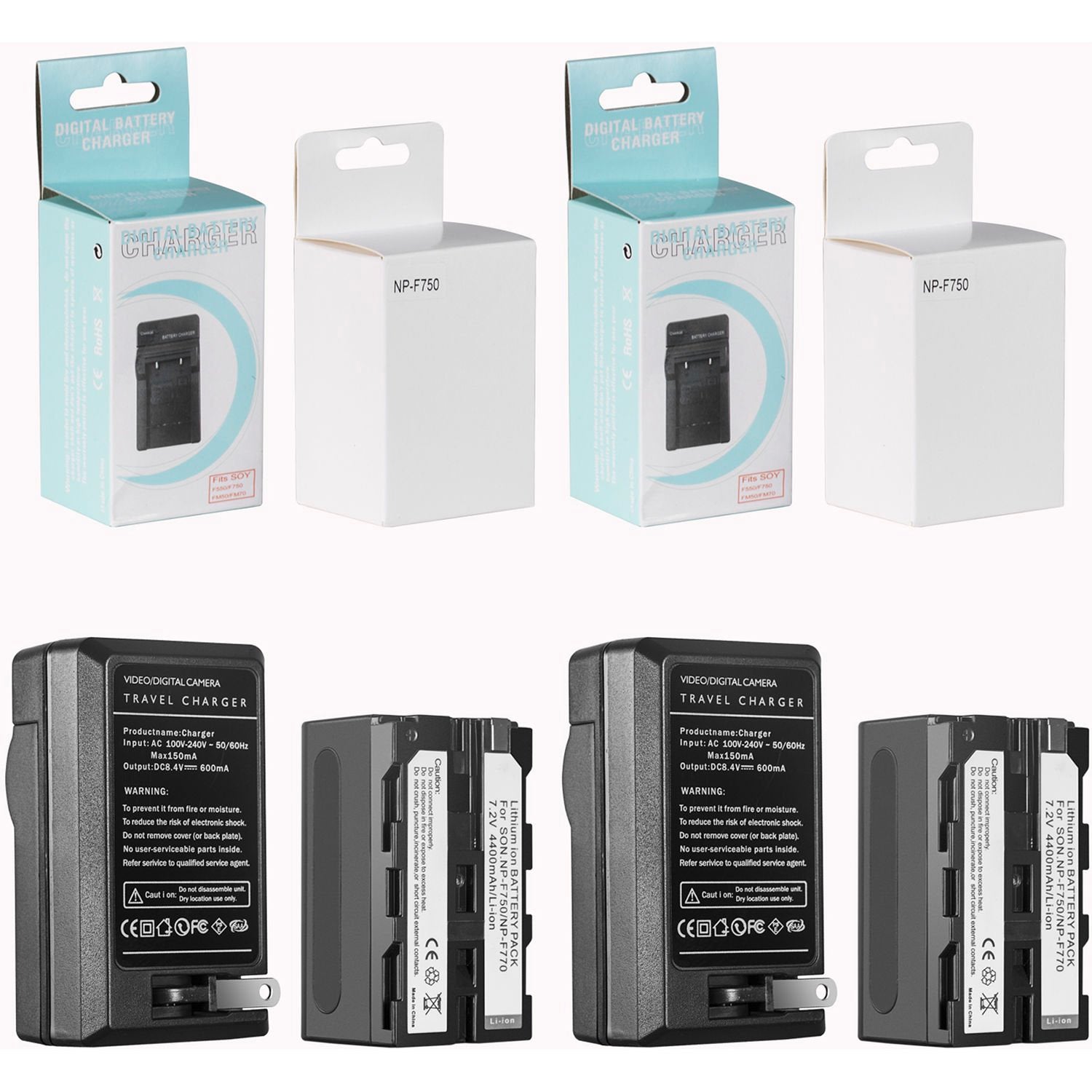 GVM NP F750 4400mAh Rechargeable Batteries with Dual Travel Chargers (2-Pack) - Perfect for Cameras, Flash Units & Professional Photography Gear