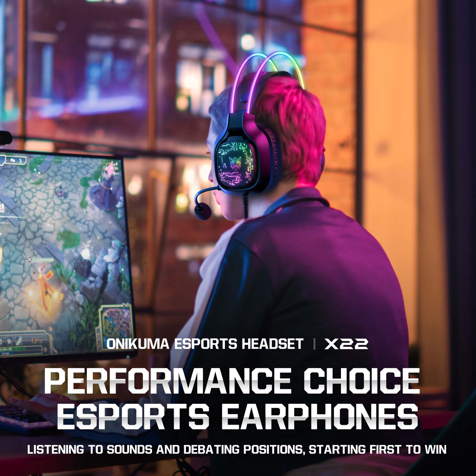 ONIKUMA X22 USB & 3.5mm RGB Gaming Headset with Microphone - Wired PC Headphones for Gaming, Streaming & Work - 1.8m Cable with Dynamic Cool Lighting - Perfect for Fortnite, Call of Duty & Zoom Meetings