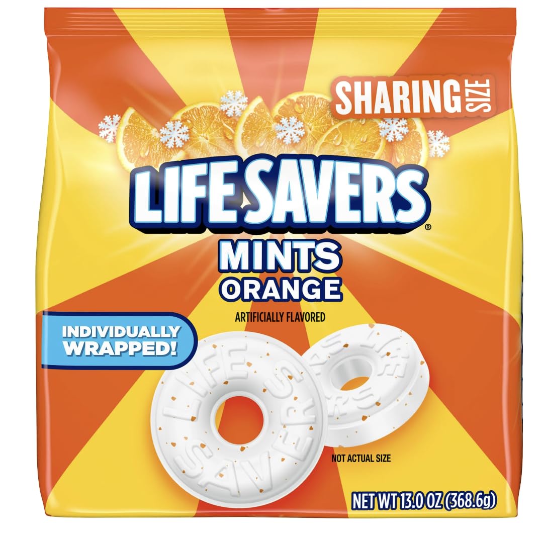 LifeSavers Orange Mints 13 oz Bag - Individually Wrapped Candies for Fresh Breath - Perfect for Office, Travel & Party Favors - Exit 28 Bargains Sticker Included
