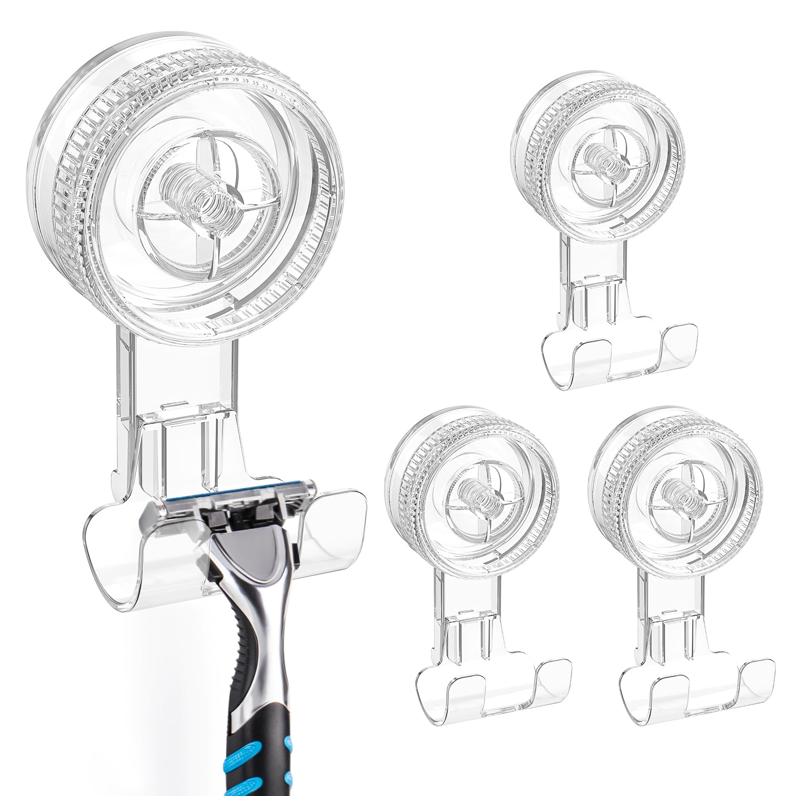 LUXEAR 4-Pack Shower Suction Cup Hooks - Strong Vacuum Wall Hangers for Razor, Loofah, Towel & Robe | Waterproof Bathroom & Kitchen Organizer | Perfect for Shower, Bath & Home Storage
