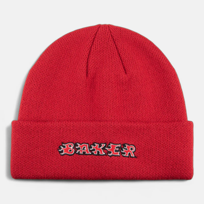 Baker Flames Beanie - Soft Winter Knit Hat for Men & Women, Red Beanie for Cold Weather, Outdoor Activities & Casual Style