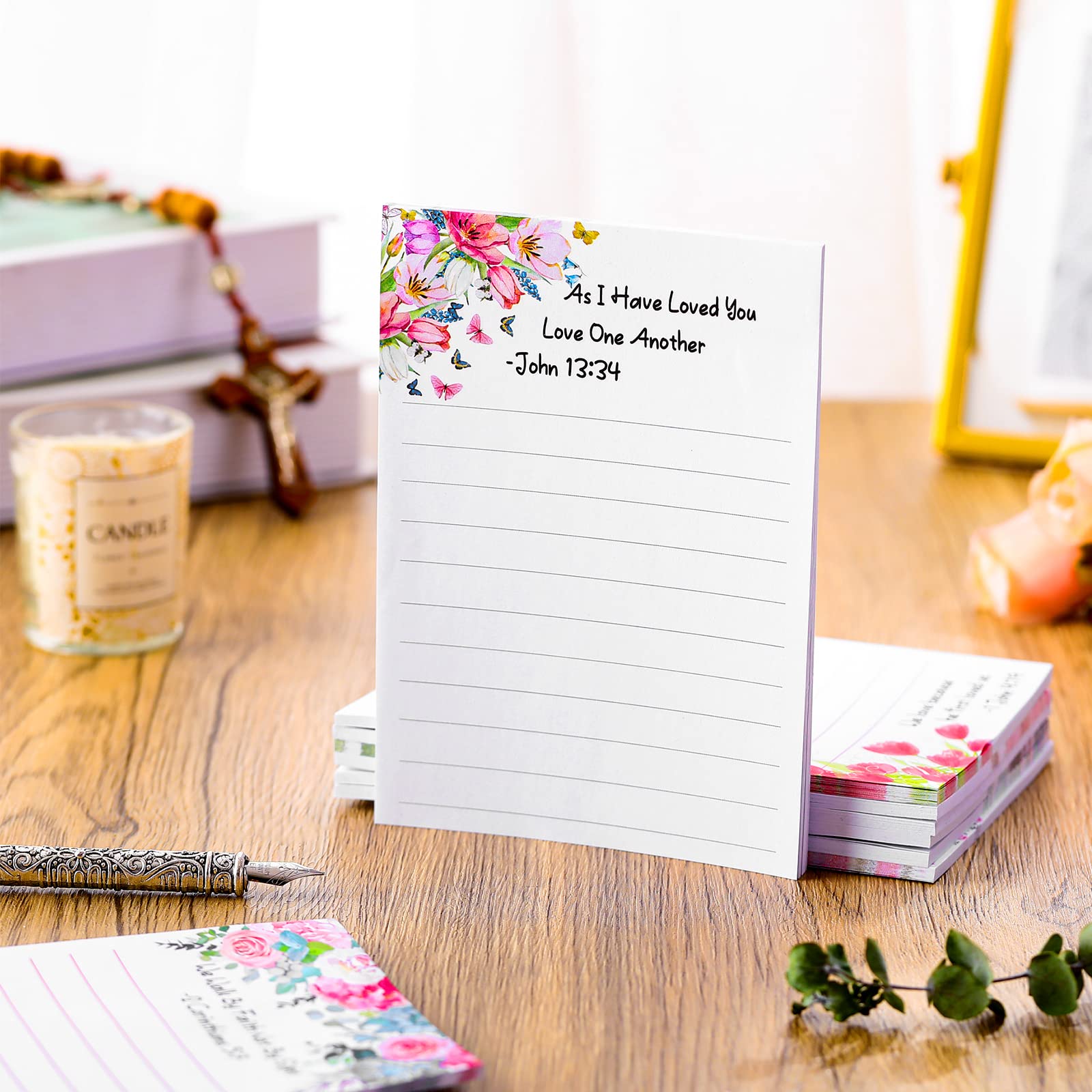 8 Pack Christian Inspirational Sticky Notes with Floral Design & Bible Verses - 4 x 5.5 Inch Religious Memo Pads for Prayer Journal, Bible Study, Office Notes & Daily Planning