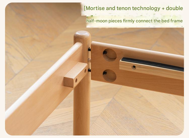 Organic Solid Wood Children's Bed - Birch & Beech Frame with Premium Leather Accents | Safe, Non-Toxic Toddler Bed for Nursery, Bedroom & Montessori Rooms