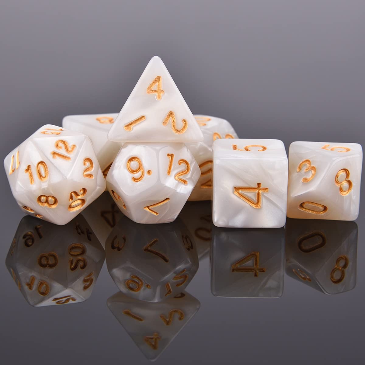 Premium Polyhedral 7-Piece DND Dice Set (D4, D6, D8, D10, D%, D12, D20) - Vibrant Orange Pearl Swirl Design for TRPG, Dungeons & Dragons, Pathfinder RPG Tabletop Games - Perfect Gift for D&D Enthusiasts & Roleplaying Gamers