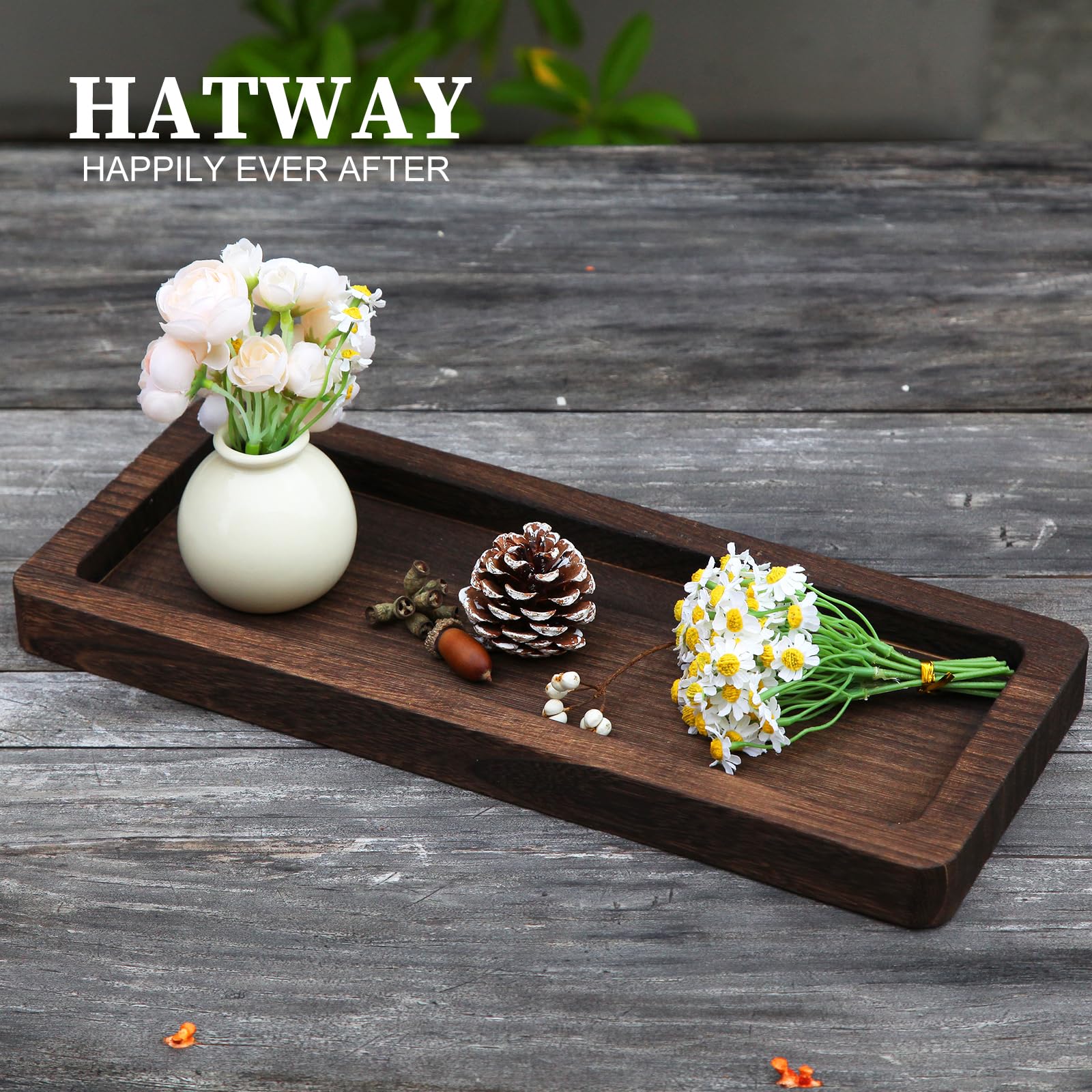 Wooden Decorative Tray Candle Holder - Long Wood Serving Tray for Home Decor, Centerpiece Plates for Coffee Table, Christmas & Holiday Decor - Perfect for Dining Table, Living Room & Seasonal Display