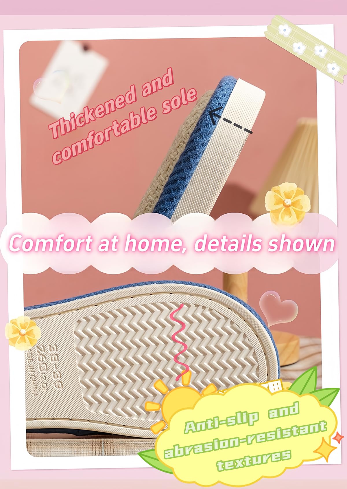 Comfortable Linen Slippers with Cute Bow & Non-Slip Thick Sole - Cozy Home Footwear for Women, Perfect for Indoor Relaxation and Lounging