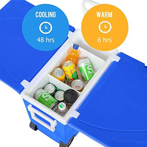 Insulated Rolling Cooler with Table & 2 Foldable Camping Chairs - Portable Beverage Cooler for Picnics, Camping, Fishing, Tailgating & Outdoor Adventures (Blue)
