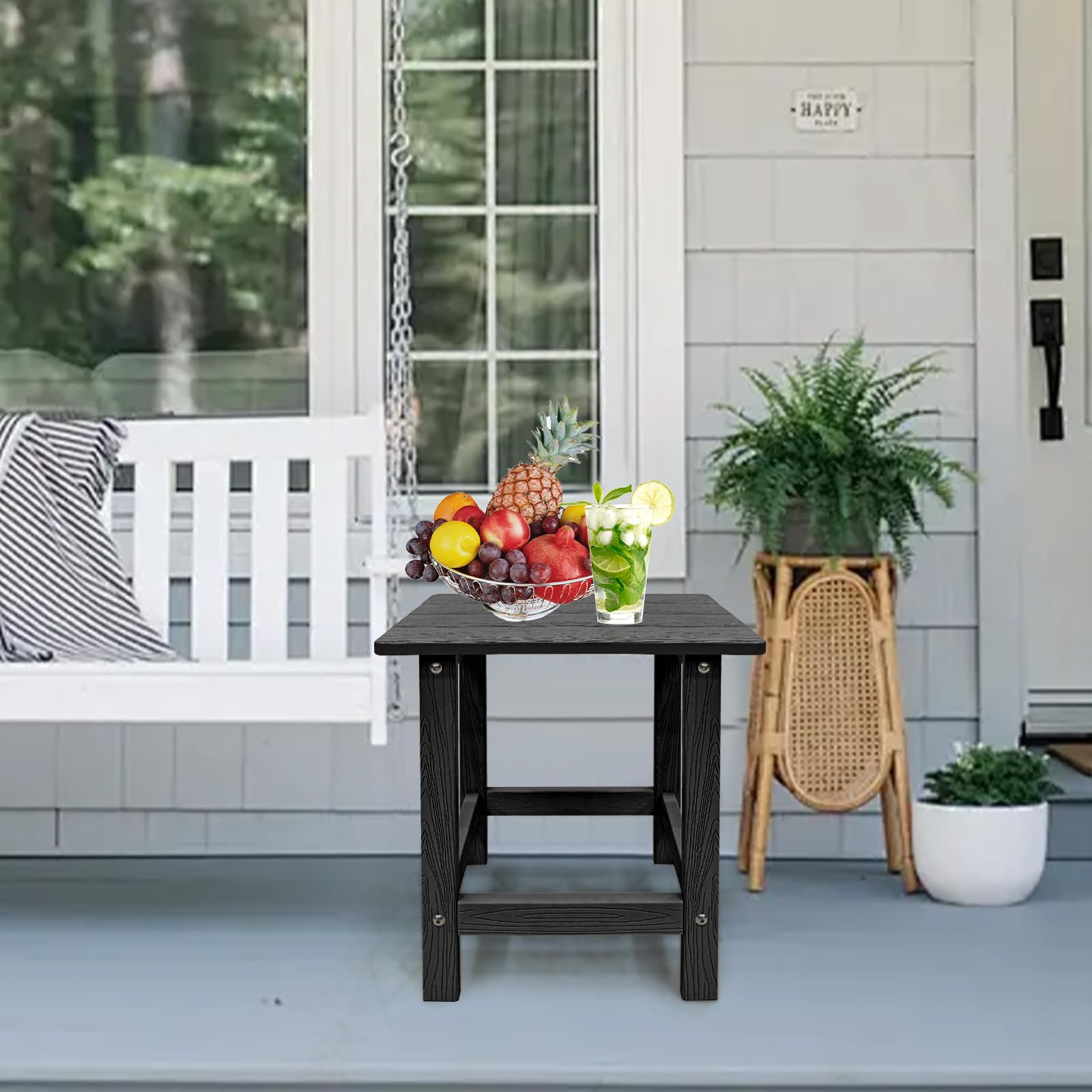 **Weather-Resistant Adirondack Side Table - HDPS Single, Black End Table for Adirondack Chairs, Perfect for Patio, Pool, Deck, Porch & Indoor/Outdoor Use - Ideal for Relaxing with Drinks or Books**