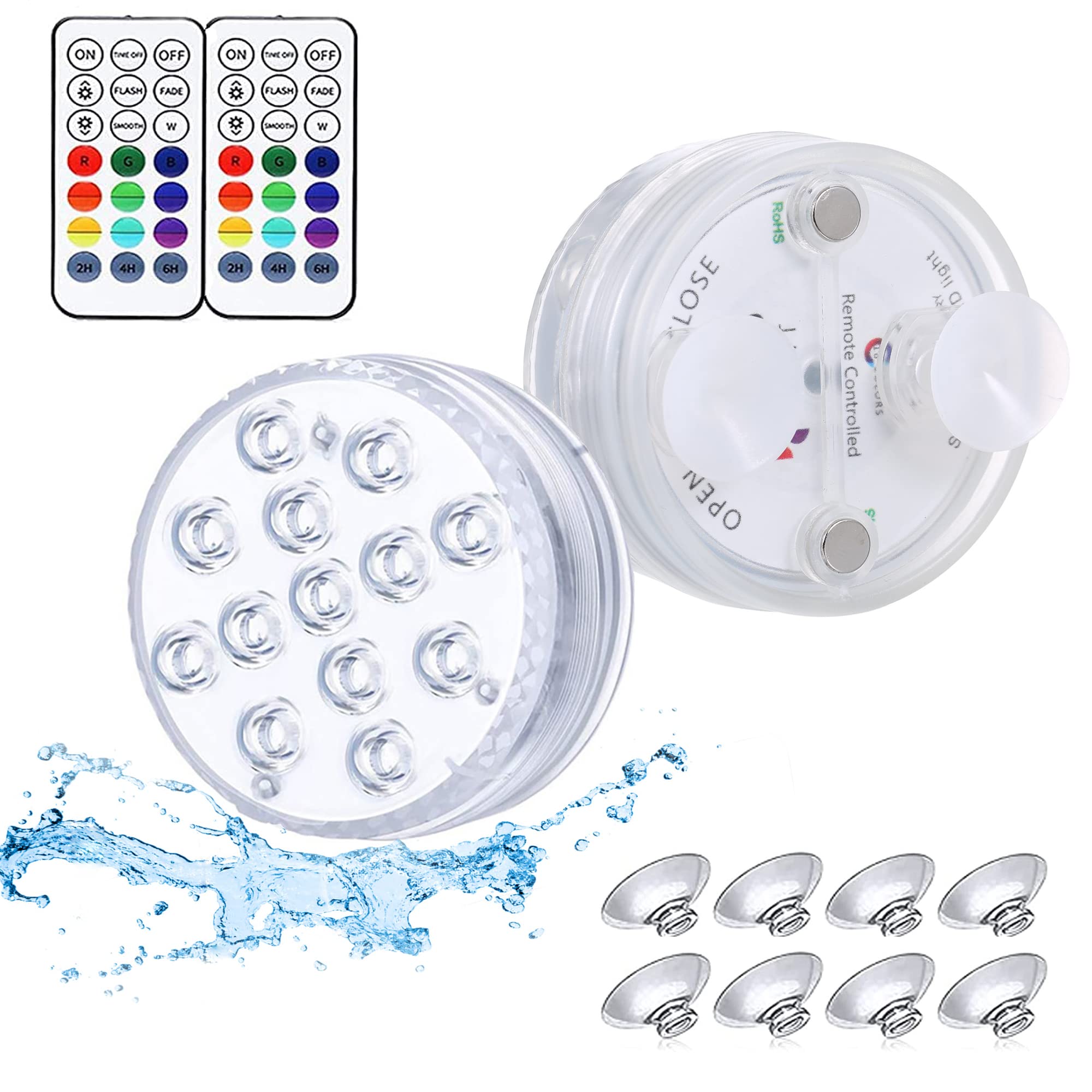 2 Pack Halloween LED Pond Lights - 13 Color Changing LED Pool Lights with Remote, Suction Cups & Magnets, Waterproof for Halloween Decor, Holiday Decorations, Party & Outdoor Events