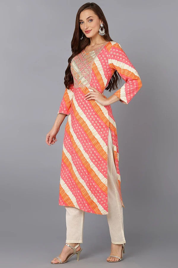 Vibrant Multi-Color Leheriya Kurti for Women - Traditional Indian Festive & Party Wear - Perfect for Diwali, Weddings & Special Occasions