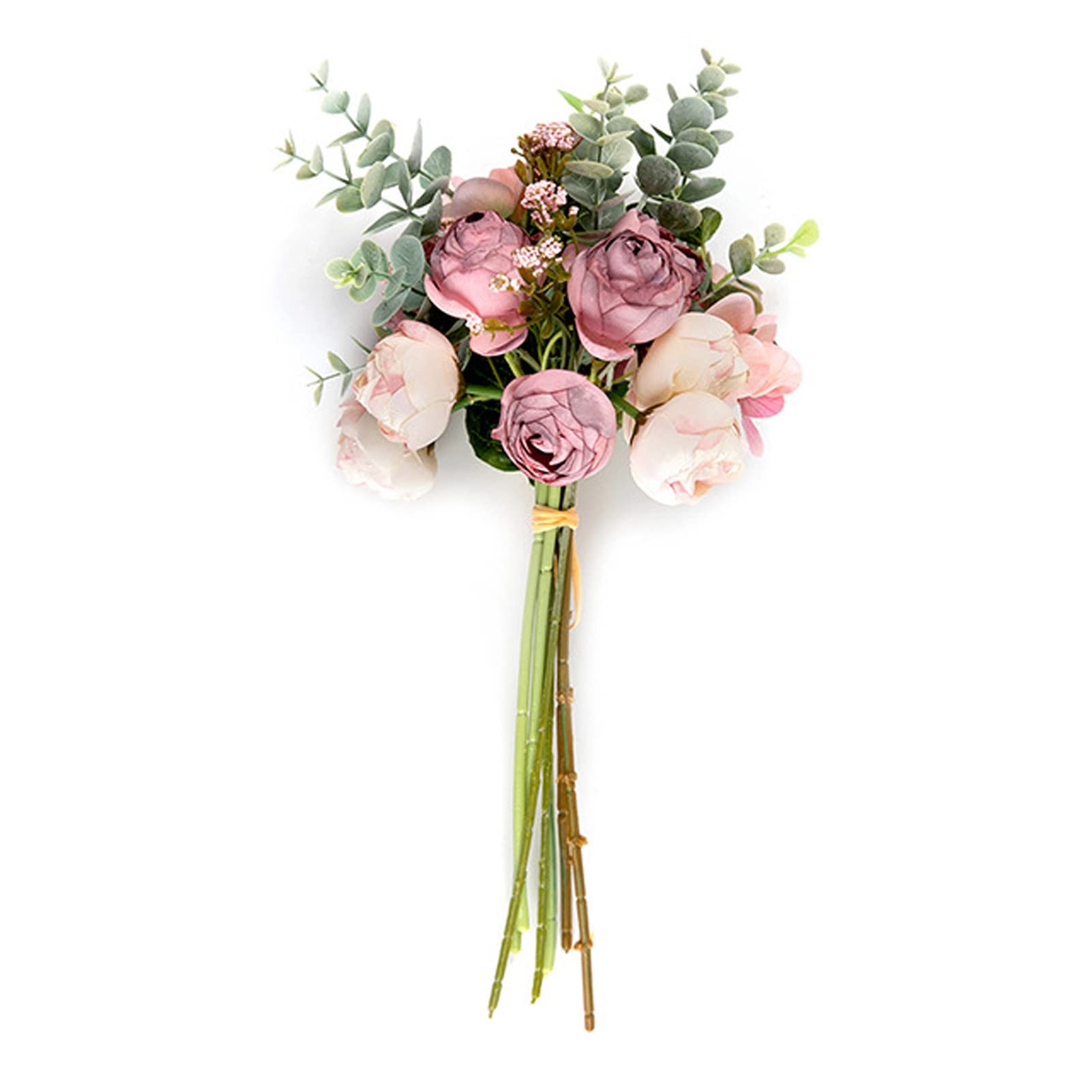 Pastoral Eucalyptus Small Bouquet Artificial Flowers - Fade-Resistant Antique White & Purple Tea Rose Buds for Home Decor | Perfect for Wedding Centerpieces, Table Arrangements, and Farmhouse Style Decorations