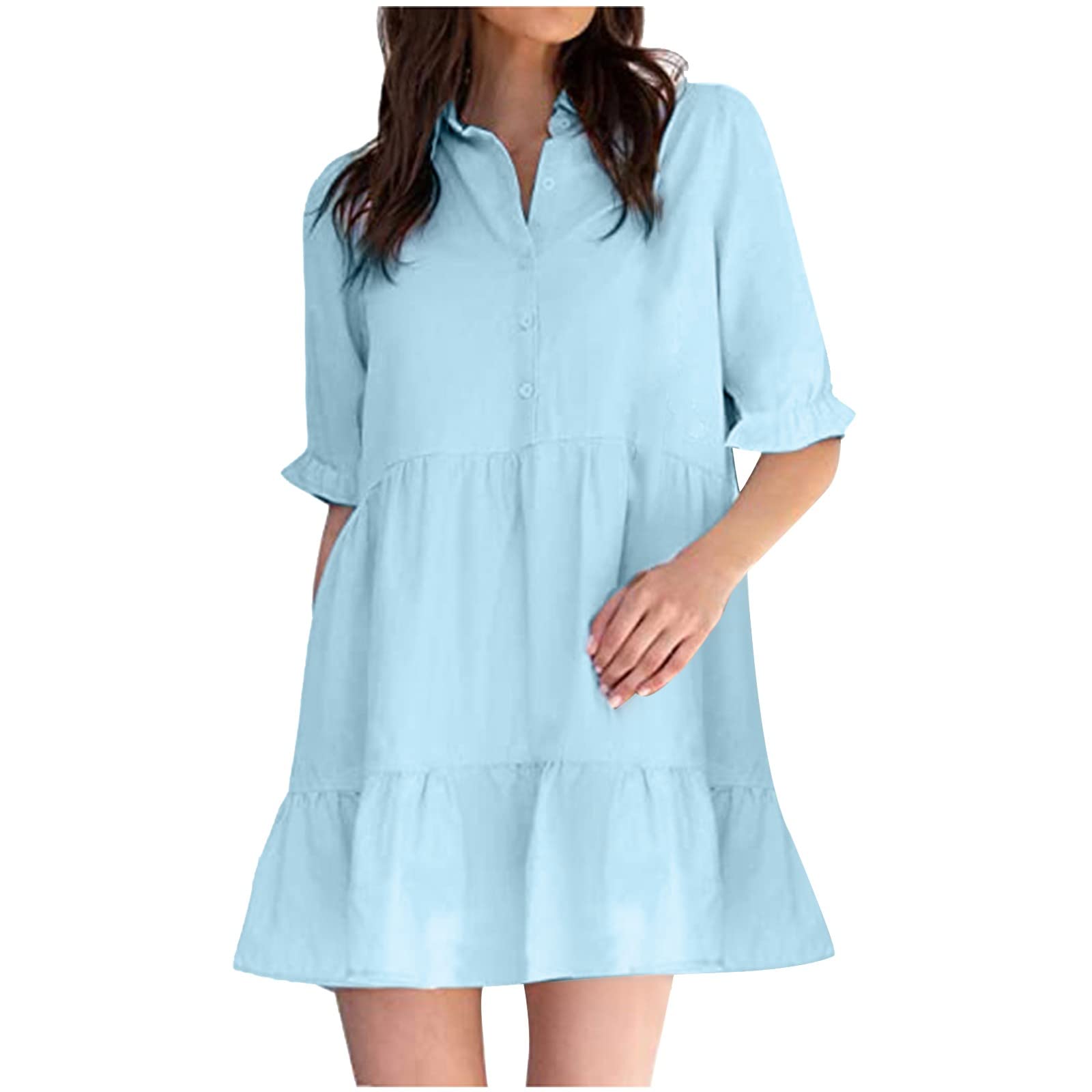 Elegant Women's Summer Casual Ruffled Dress - Solid Color Flowy A-Line Dress for Teens & Young Adults | Perfect for Beach Outings, Date Nights & Summer Parties
