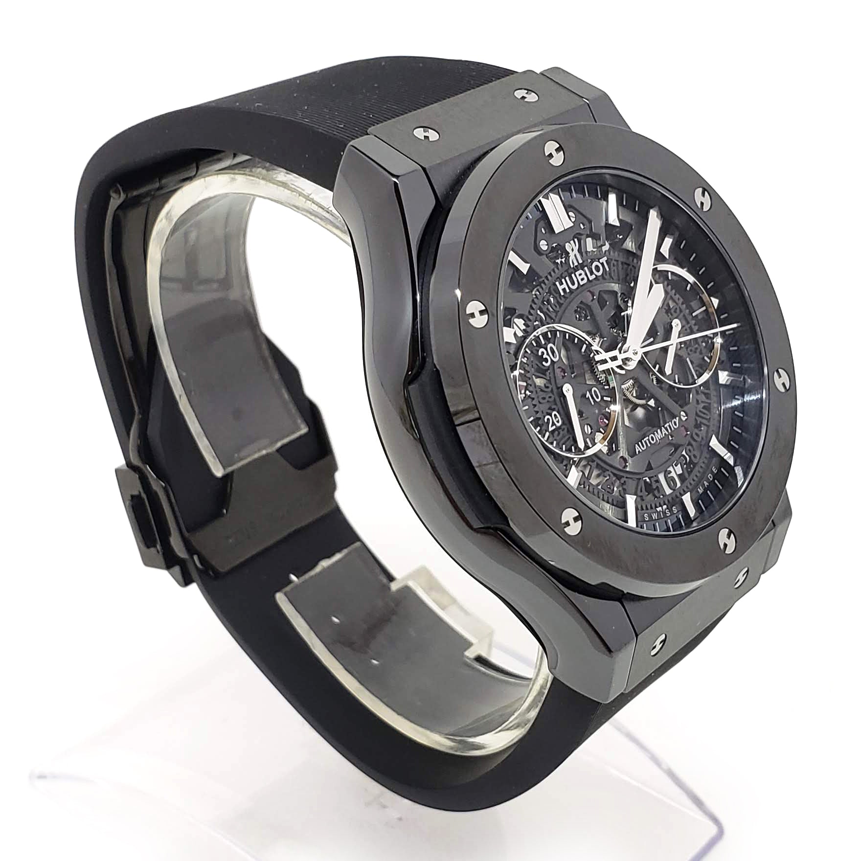 Hublot Classic Fusion Aero Chronograph Black Magic Ceramic Rubber Men's Watch - Luxury Swiss Timepiece for Business & Formal Occasions