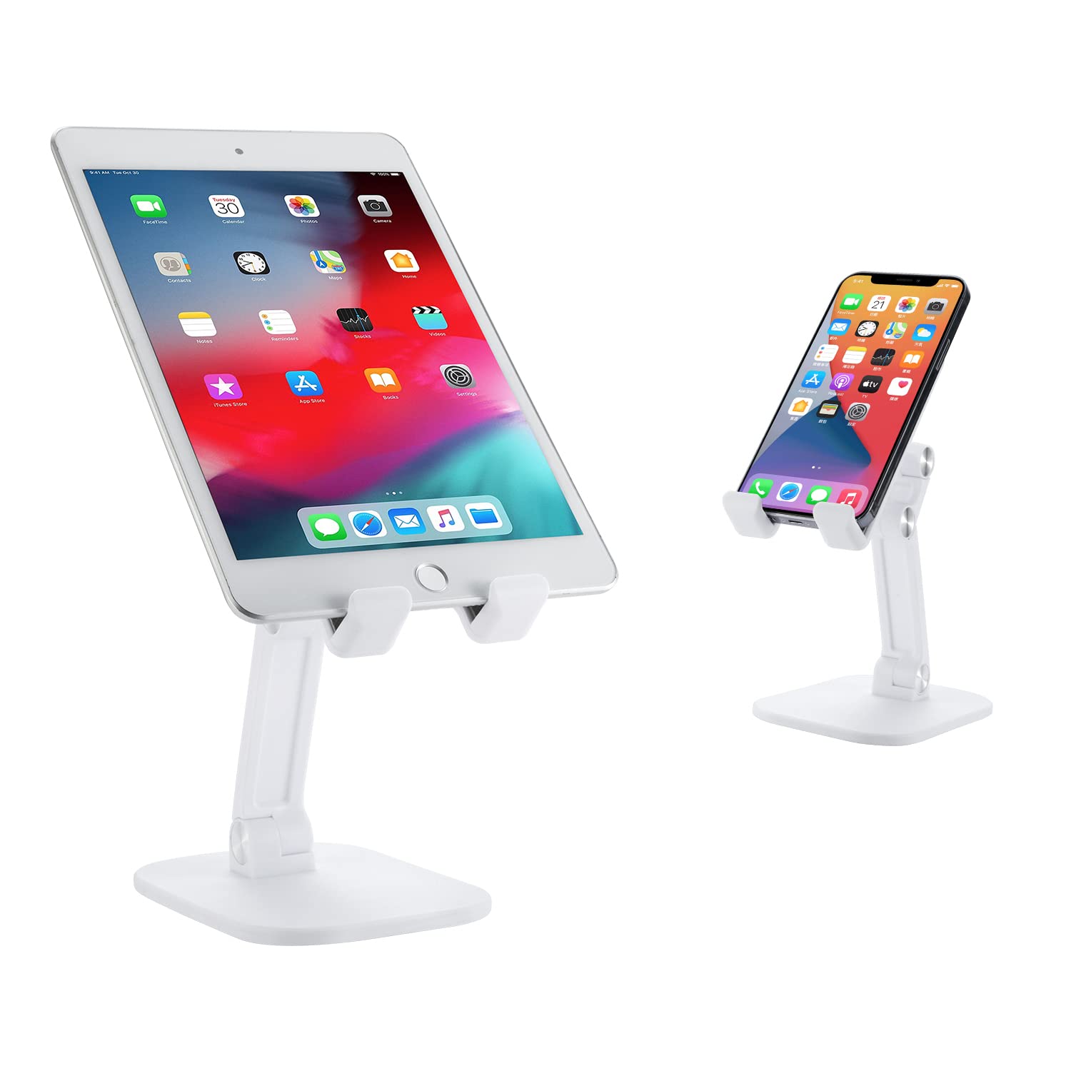 Adjustable LAX Gadgets Tablet Stand & Phone Holder - Foldable Desk Stand for iPhone, iPad, Kindle & All Smartphones (White) - Perfect for Home Office, Video Calls & Hands-Free Viewing
