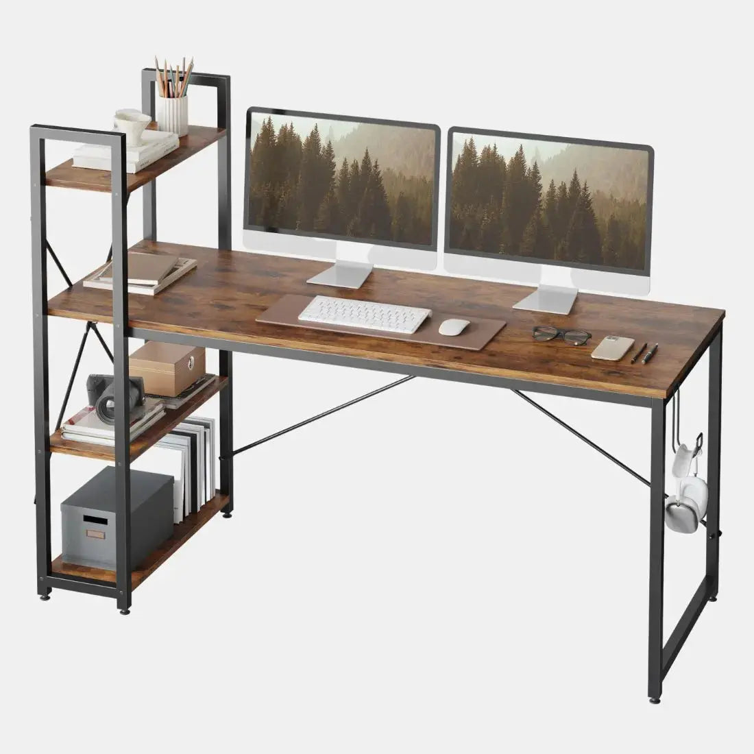 Bestier Compact Computer Desk with Storage Shelves - Home Office Desk for Small Spaces, Perfect for Work, Study & Gaming | Sturdy & Space-Saving Design