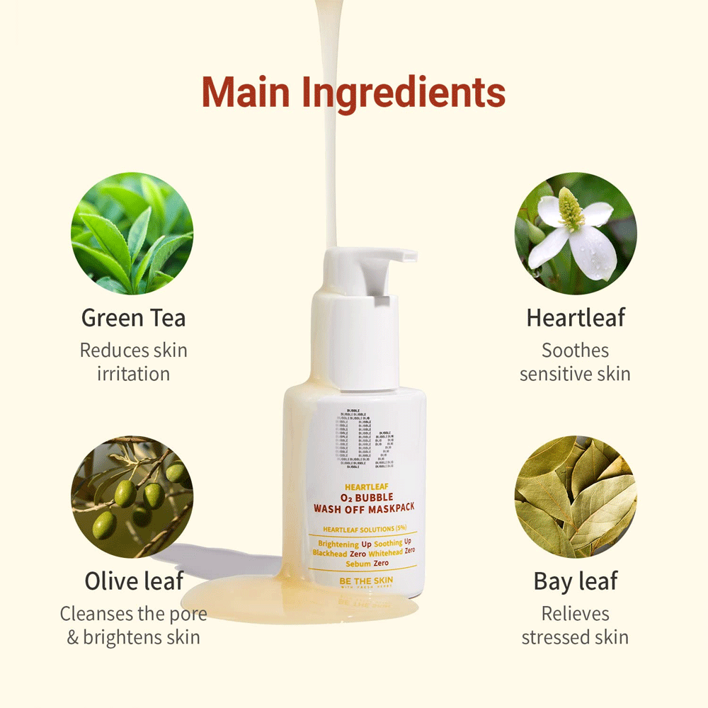 Be The Skin Heartleaf O2 Bubble Wash Off Mask Pack 120g - Deep Cleansing & Pore Care for Oily & Acne-Prone Skin | Korean Skincare for Spa-Like Treatment at Home