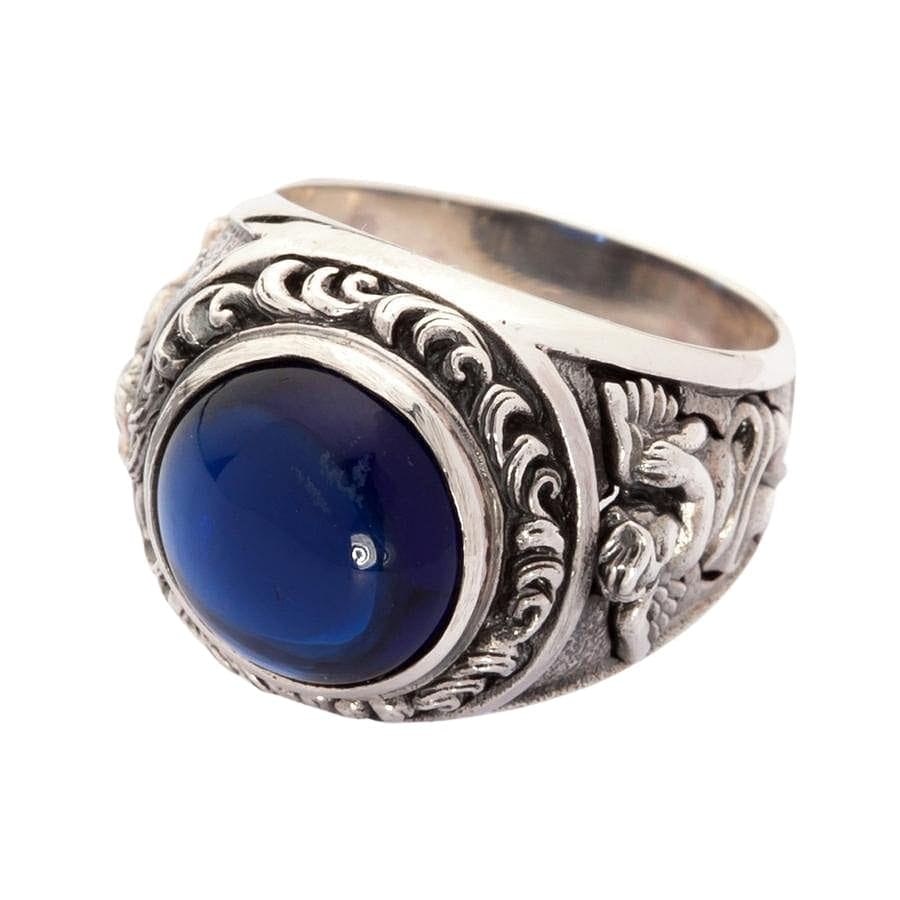 Blue Stone Sterling Silver Cupid Love Ring - Elegant Jewelry for Women, Perfect Gift for Valentine's Day, Anniversary & Romantic Occasions