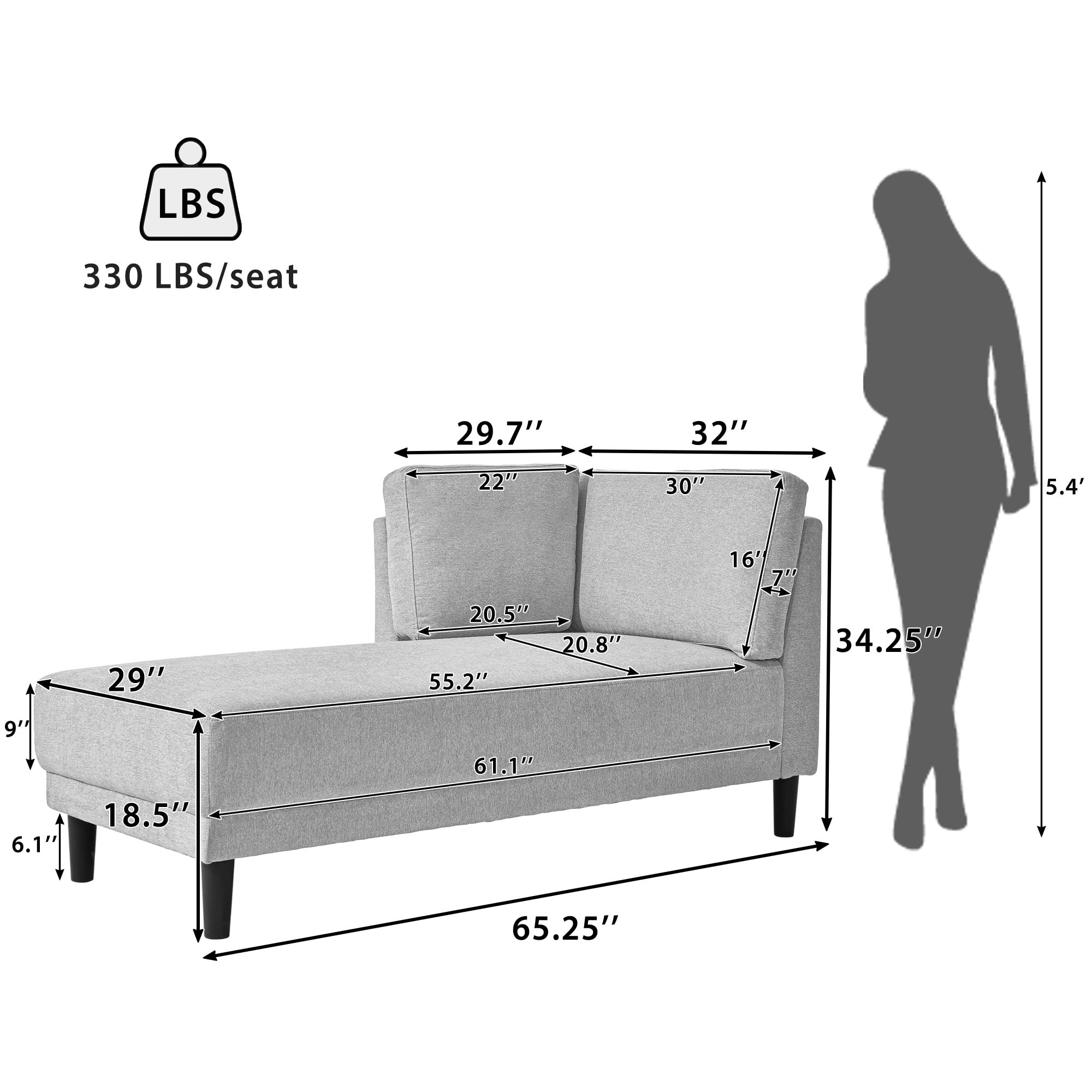 Anwick Modern Tufted Fabric Chaise Lounge Chair - Upholstered Recliner for Living Room & Bedroom - Light Grey Sleeper Sofa | Perfect for Relaxing, Reading & Small Space Decor