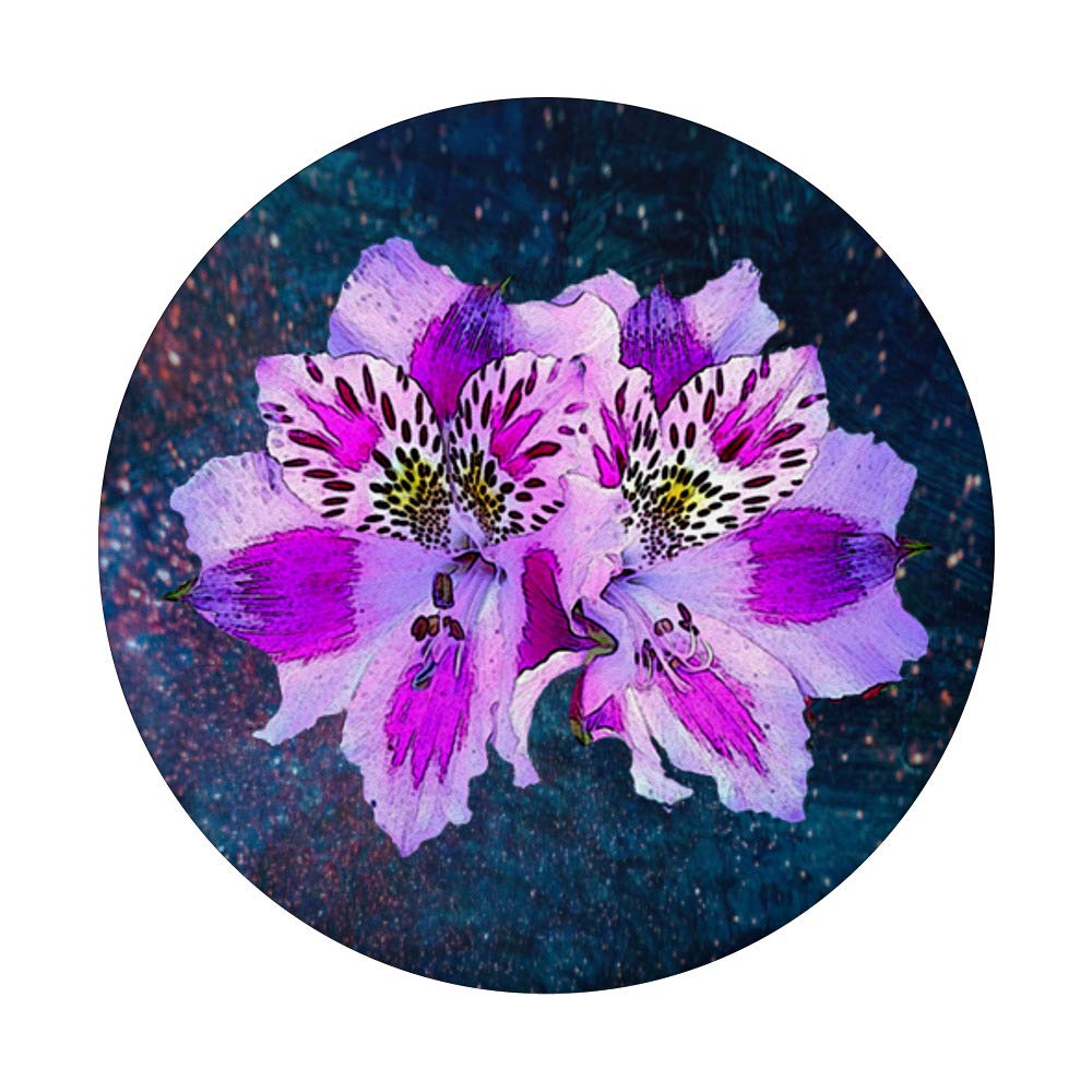 Lily Alstroemeria Pelegrina Botanical Purple Hibiscus Flower PopSockets PopGrip - Interchangeable Phone & Tablet Stand with Swappable Base | Perfect for Work, Travel & Daily Use