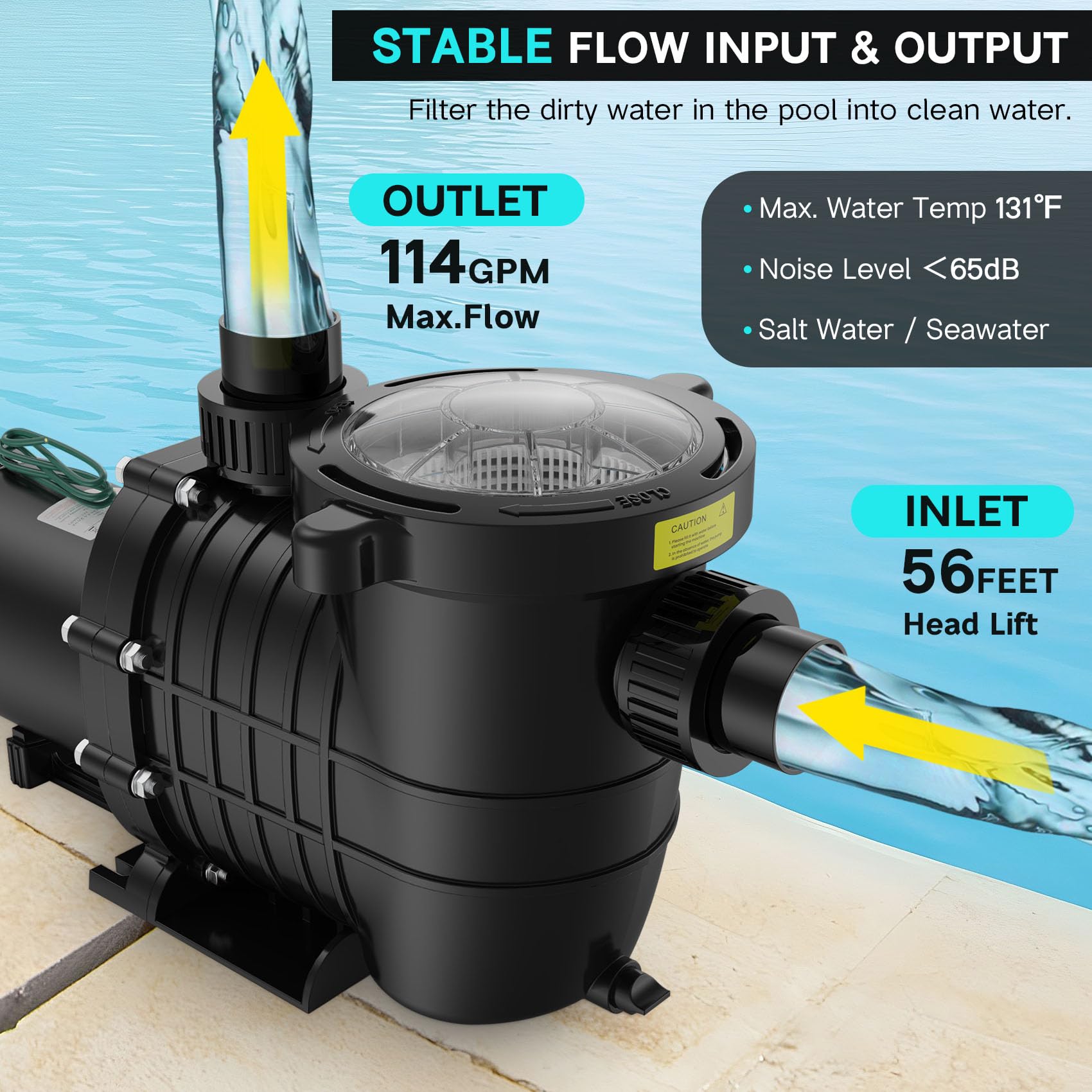 2 HP 6900GPH Powerful Self-Priming Pool Pump for Above Ground/Inground Pools (15,000-31,000 Gallons) - Dual Voltage Swimming Pool Pump with Strainer Basket & Drain Plug | Ideal for Backyard, Residential & Commercial Pool Maintenance