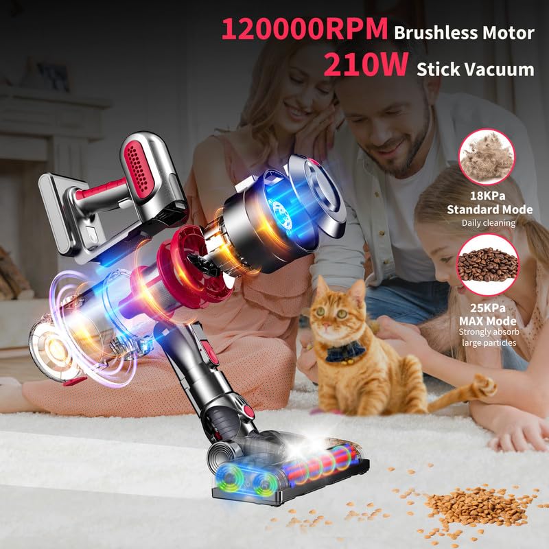 210W Brushless Motor Cordless Vacuum Cleaner - 4-in-1 Powerful Lightweight Rechargeable Vacuum with 2200mAh Battery (35 Min Runtime) for Pet Hair, Hard Floors & Carpets | Perfect for Home Cleaning & Quick Pickups