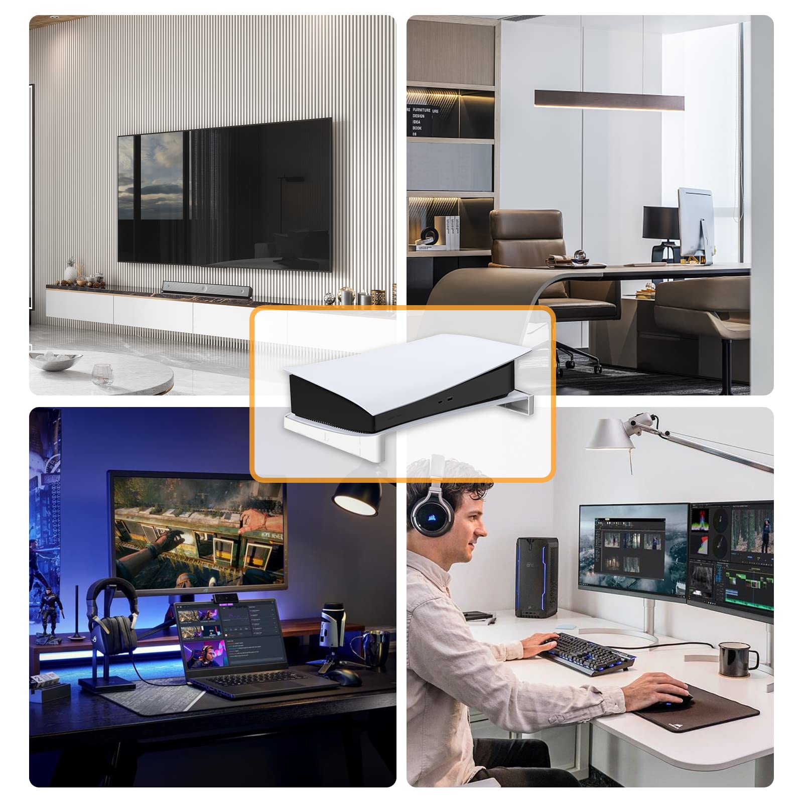 Cozlly Horizontal Stand for PS5 Console - Compatible with PS5 DE/UHD, Base Stand for PS5 Disc & Digital Edition with Anti-Slip Pads (White) - Perfect for Gaming Setup & Living Room Organization