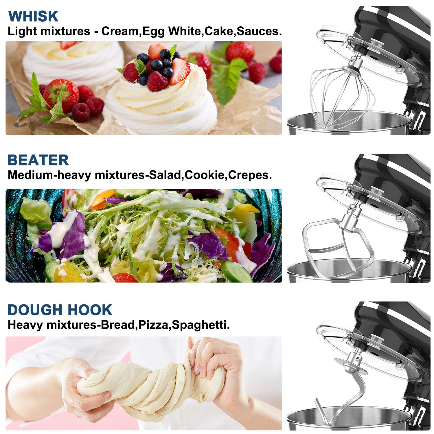 Professional 660W Stand Mixer - 6-Speed Tilt-Head Electric Kitchen Mixer with 6.5-QT Stainless Steel Bowl, Dough Hook, Whisk & Beater - Perfect for Baking Bread, Cakes, Cookies & More (Black)