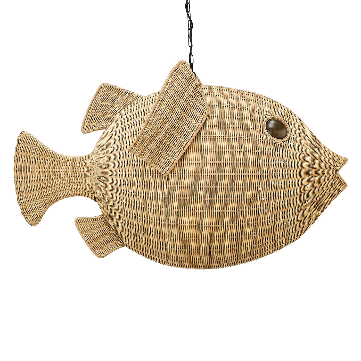 Wicker Blowfish Large Pendant Light - Handwoven Rattan Chandelier for Boho Home Decor, Coastal Living Room & Beach House Lighting