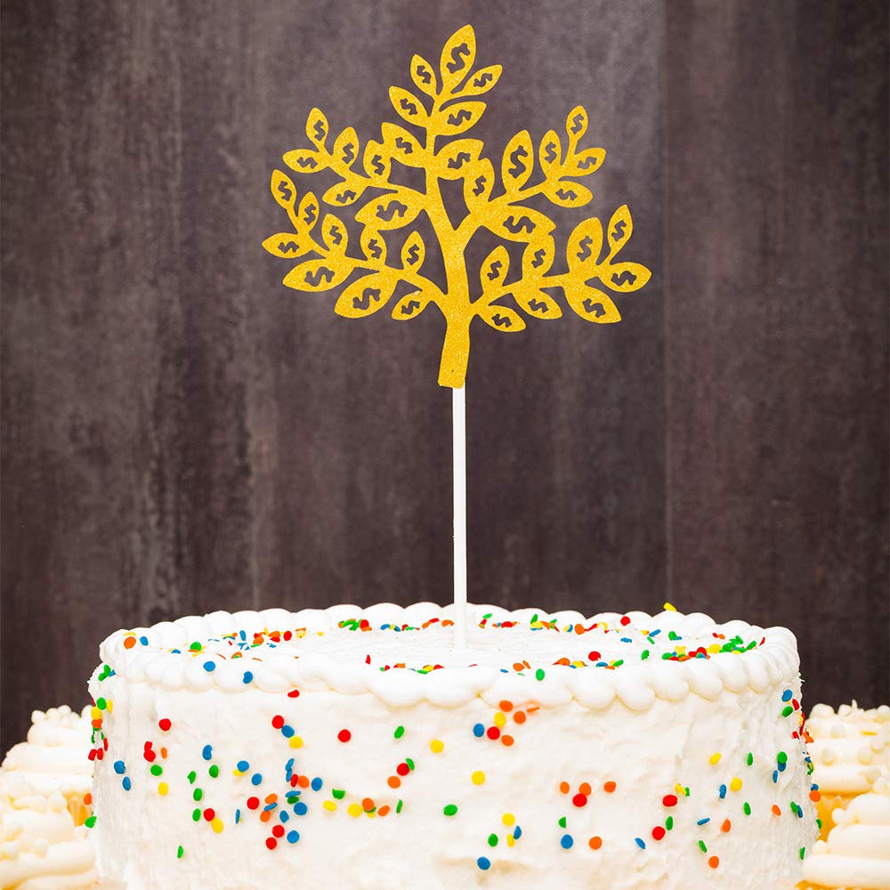 Restaurantware 7 X 4.5 Inch Gold Glitter Money Tree Cake Toppers - Set of 10 Durable Cake Topper Inserts for Birthday, Baby Shower & Wedding Decorations | Perfect for Party Desserts, Celebration Cakes and Special Event Decor