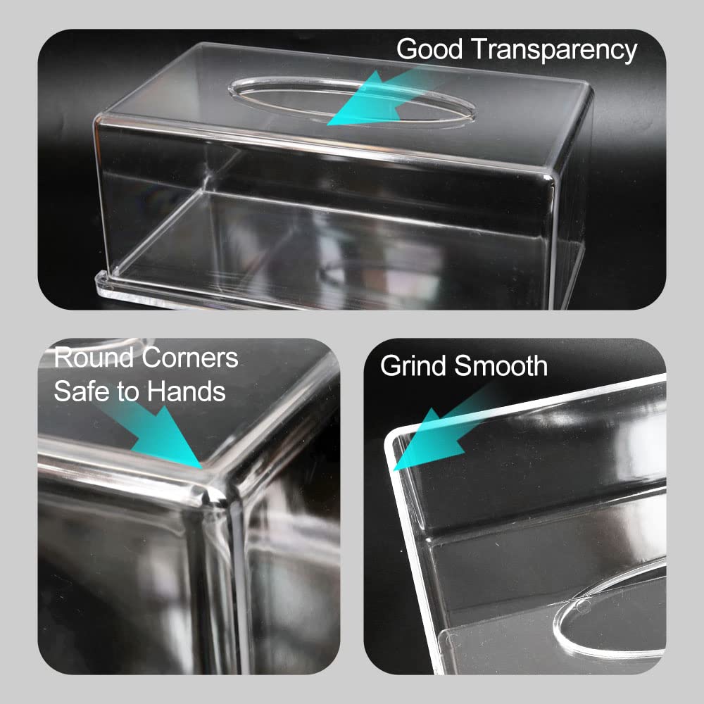 Clear Acrylic Rectangular Tissue Box Holder - Large Square Cover for Bathroom, Kitchen & Car - Stylish Dryer Sheet Dispenser for Home & Office Organization