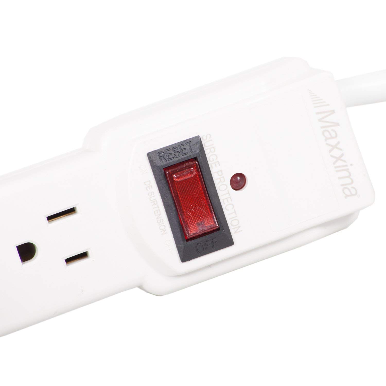 Maxxima 6-Outlet Surge Protector Power Strip with Red On/Off Switch - 300 Joules Protection, 4-Pack for Home & Office - Safely Power Multiple Electronics, Appliances & Devices - Ideal for Home Theater, Gaming Setup & Workstation - White