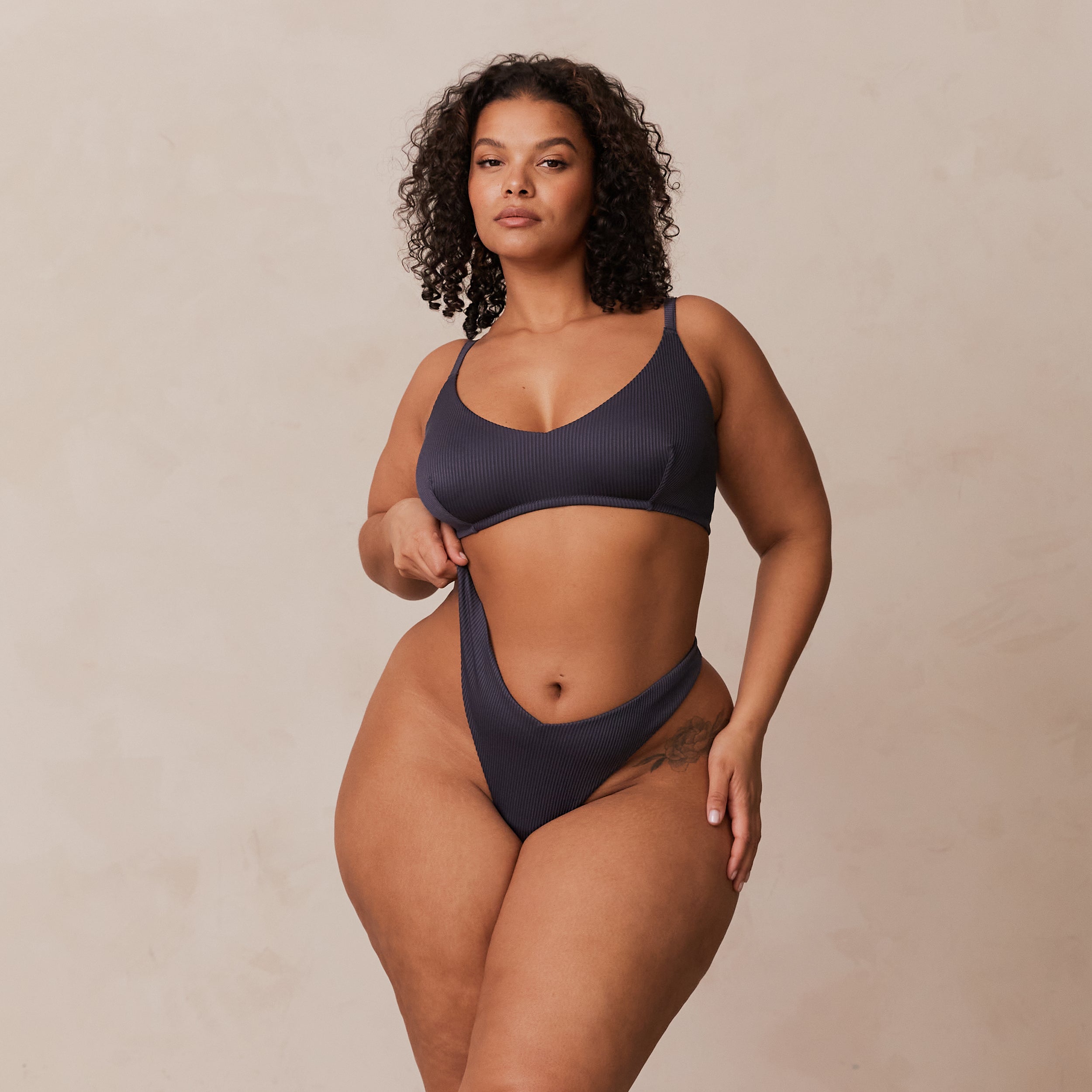 Ribbed Triangle Bra - Charcoal Blue | Comfortable & Stylish Bralette for Women | Perfect for Yoga, Lounge & Everyday Wear
