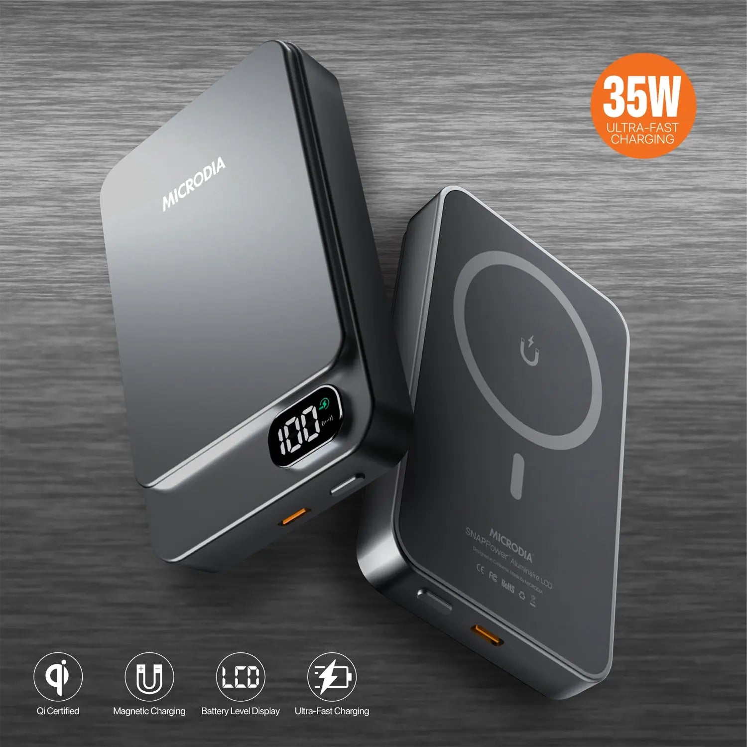 MICRODIA SNAPPower™ Aluminaire LCD Magnetic Wireless Power Bank - 5000mAh/10000mAh Portable Charger for iPhone, Samsung & Smartphones - Perfect for Travel, Office & Outdoor Adventures