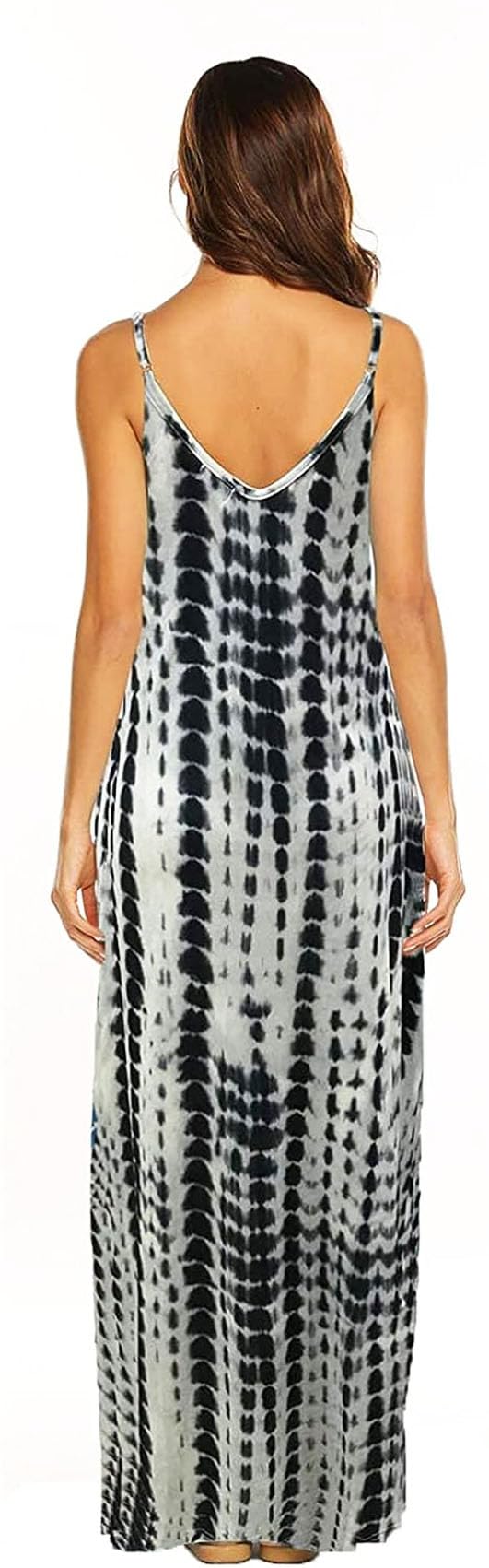 Supnier Women's Summer Maxi Dress - Casual V-Neck Sleeveless Bohemian Floral Long Dress with Pockets | Perfect for Beach Vacation, Date Night & Outdoor Parties