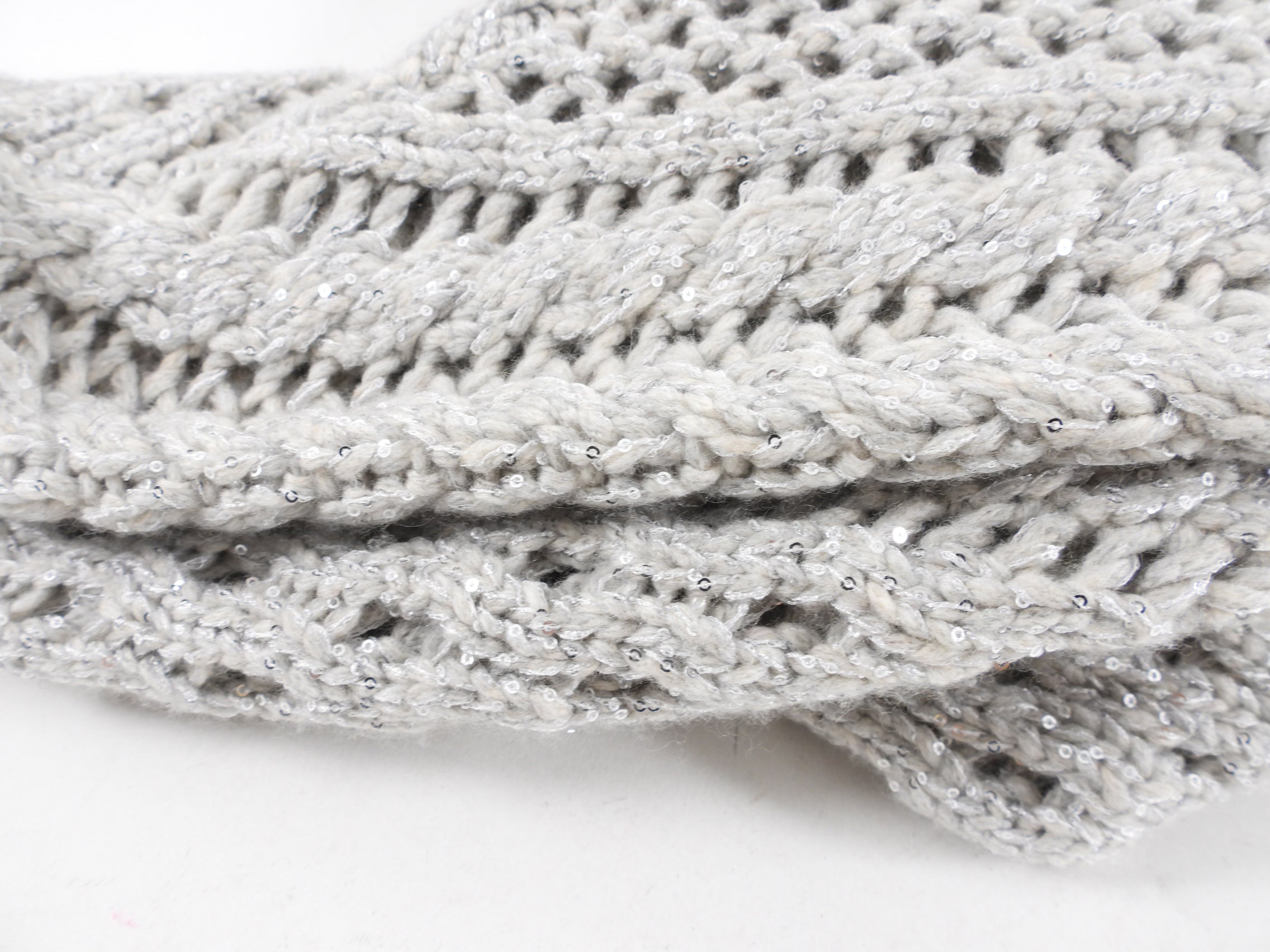 Brunello Cucinelli Grey Shimmer Cable Knit Sweater for Women - Size S (4/6) - Soft Cashmere Blend Winter Pullover for Office & Holiday Parties