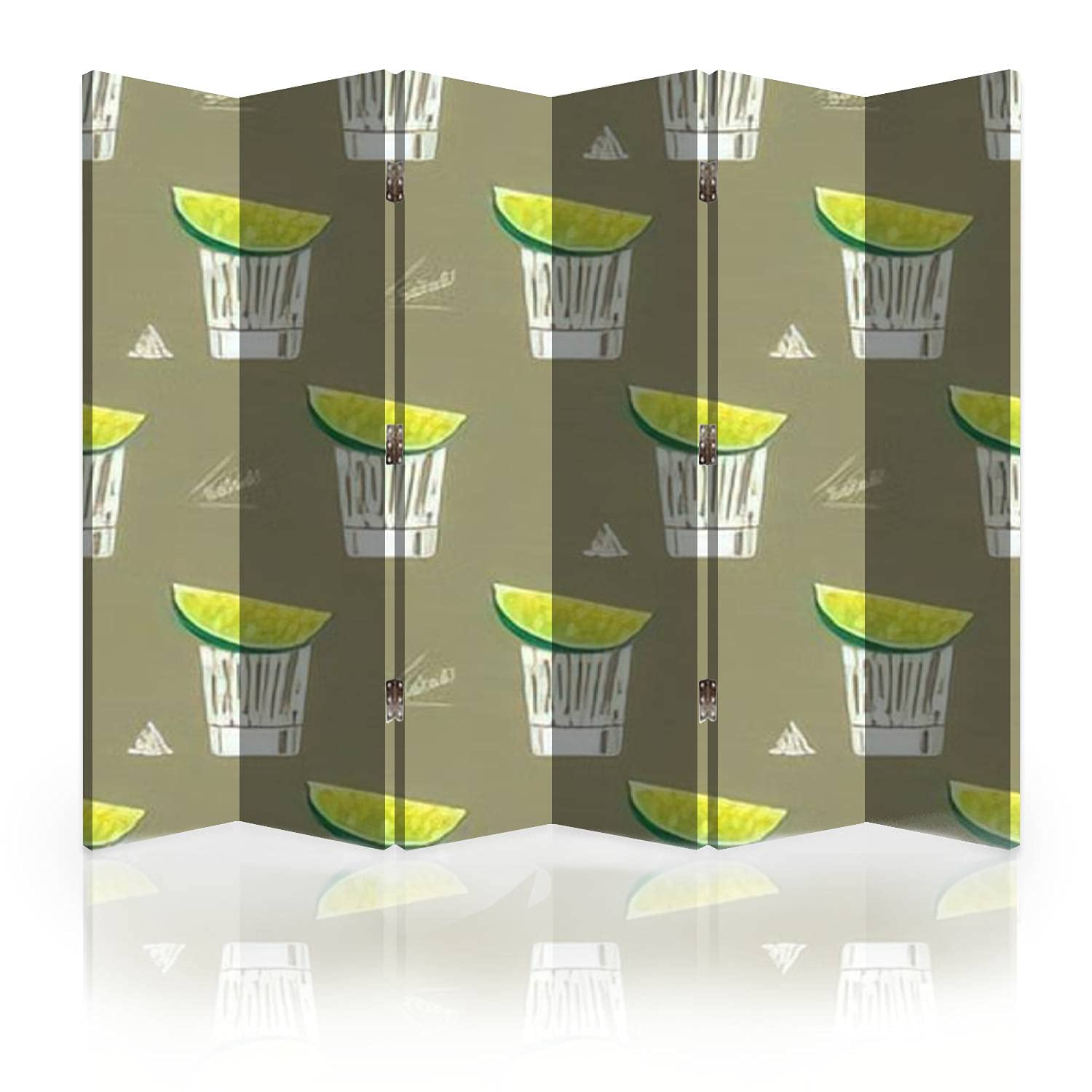 Vintage Tequila Shot Cocktail Illustration Canvas Room Divider - 6 Panel Folding Privacy Screen with Seamless Pattern for Home, Office & Events | Retro Room Separator & Wall Partition for Indoor Spaces