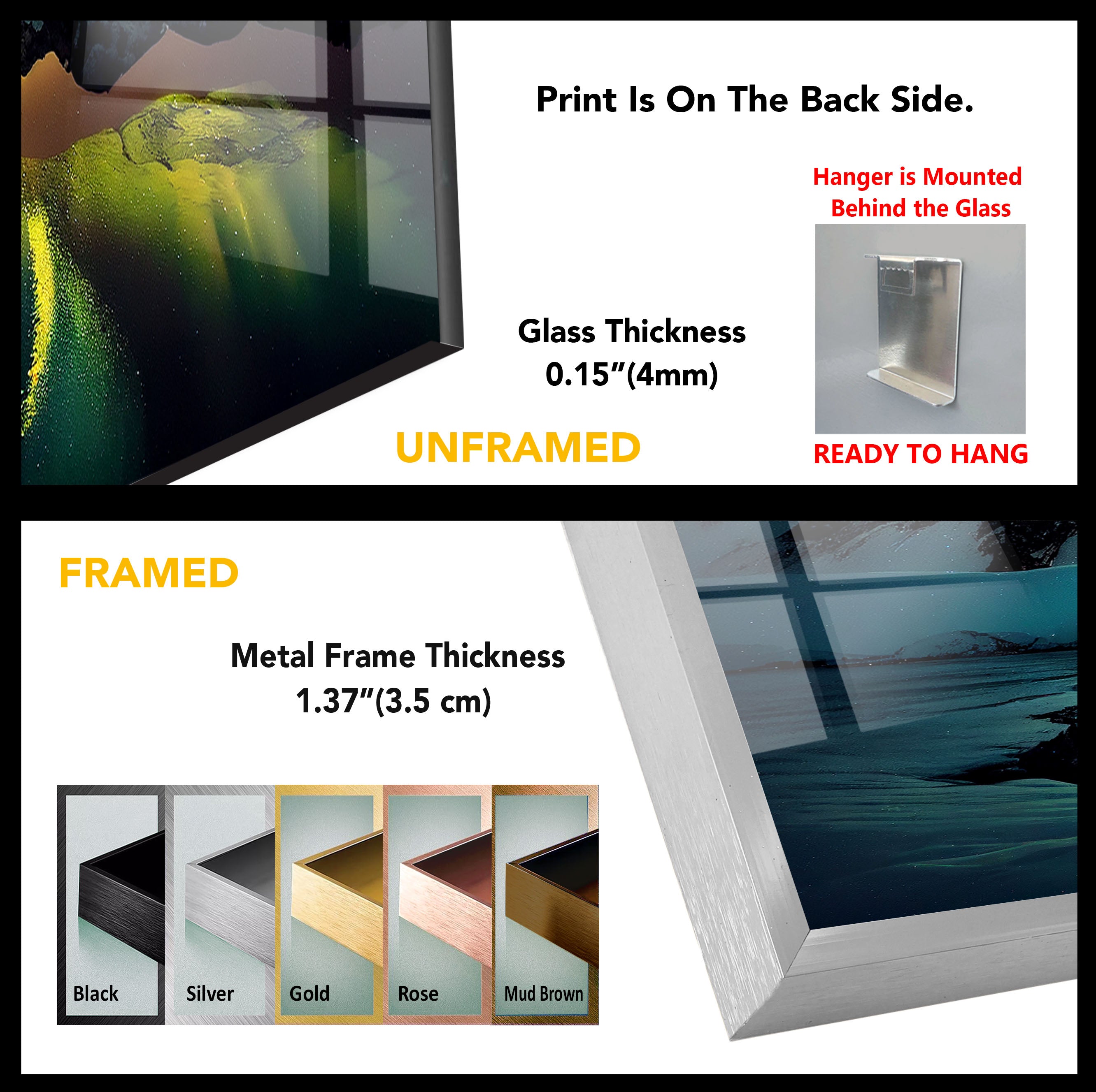 Aurora Borealis Glass Wall Art – Stunning Northern Lights Over Arctic Mountains – Perfect for Living Room, Bedroom & Office Decor