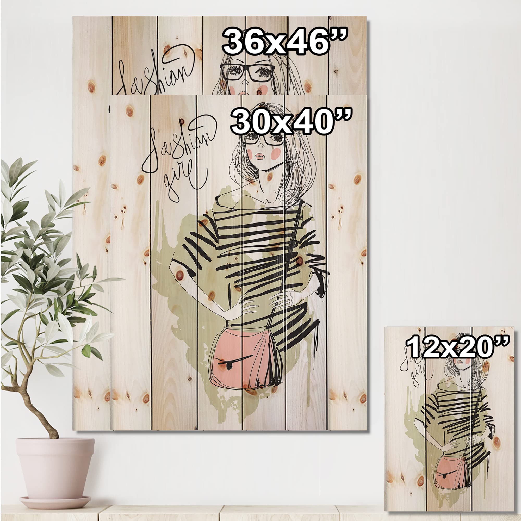 Trendy Shabby Chic Wood Wall Decor for Girls - Large Green Fashion Wood Wall Art Panels Printed on Natural Pine - Perfect for Bedroom, Living Room & Nursery Decor