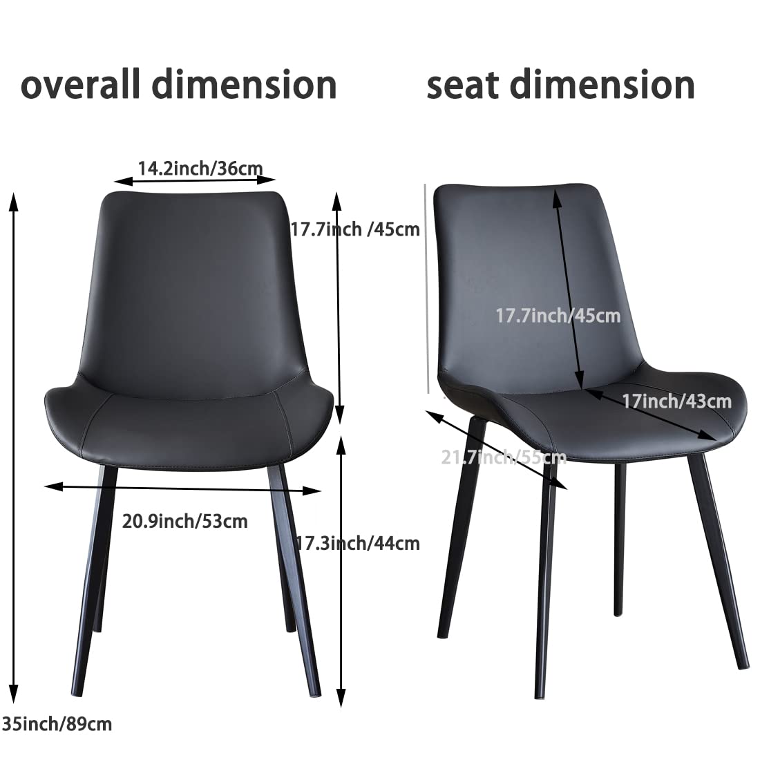 Seonyou 4-Piece Black Faux Leather Dining Chairs Set - Mid Century Modern Kitchen & Dining Room Chairs with Metal Legs - Comfortable Upholstered Side Chairs for Living Room, Restaurant & Home Decor