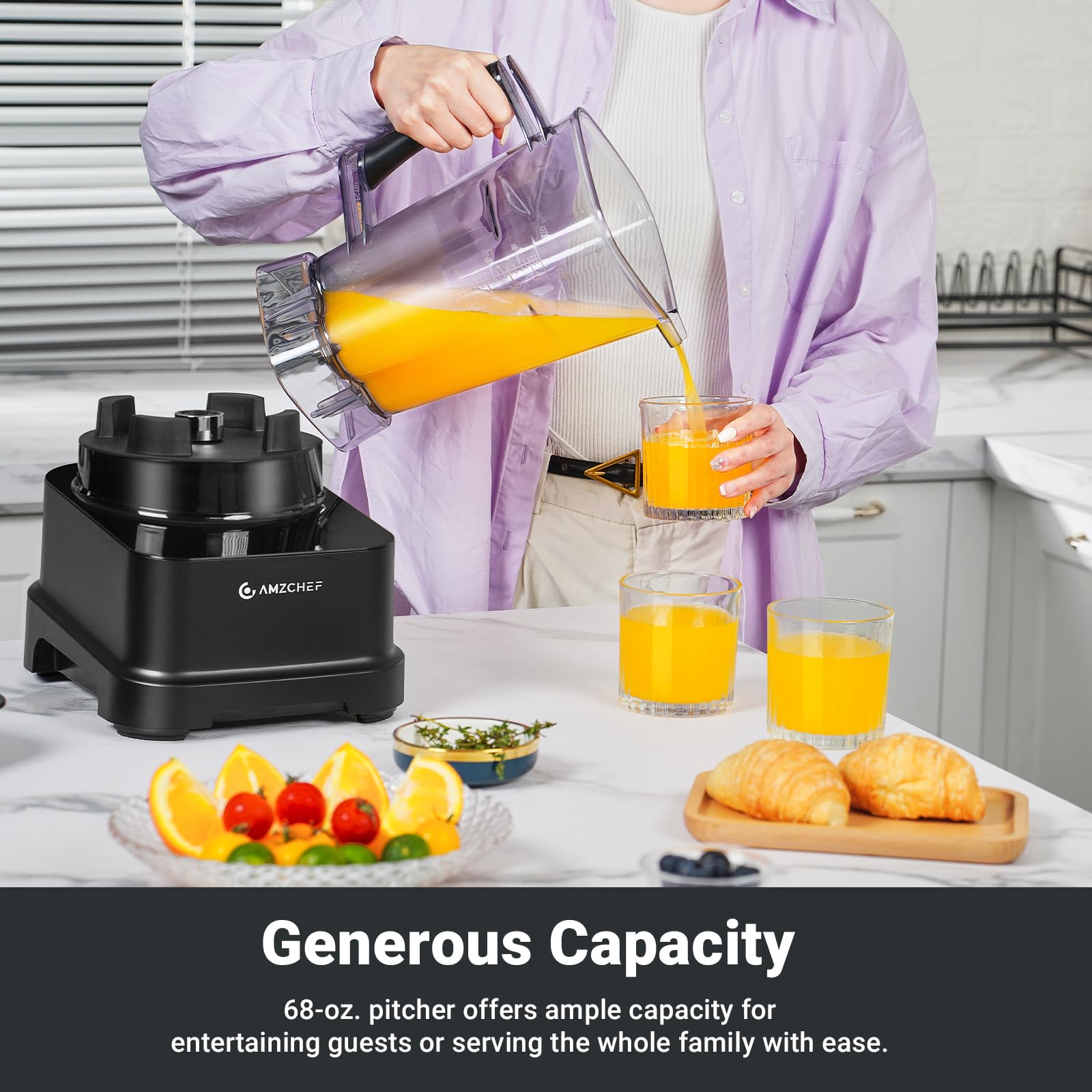 AMZCHEF 8-IN-1 Professional Blender 2000W - Commercial Grade Kitchen Blender with Timer, LED Touch Panel, 8 Preset Programs & 10 Speeds - Perfect for Smoothies, Shakes, Protein Drinks & Meal Prep - 68 oz BPA-Free Pitcher - Ideal for Home, Restaurant & Gym Use - Black