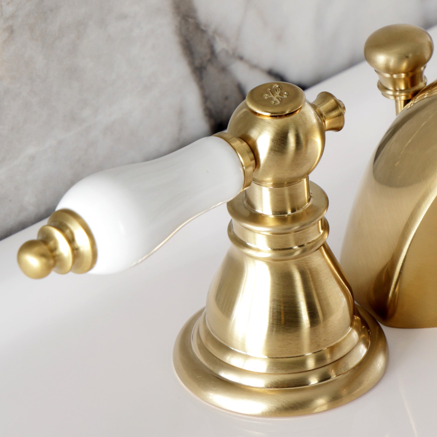 American Patriot KB957APLSB Brushed Brass Two-Handle 3-Hole Mini Widespread Bathroom Faucet with Pop-Up Drain - Perfect for Modern Bathroom Vanities and Powder Rooms