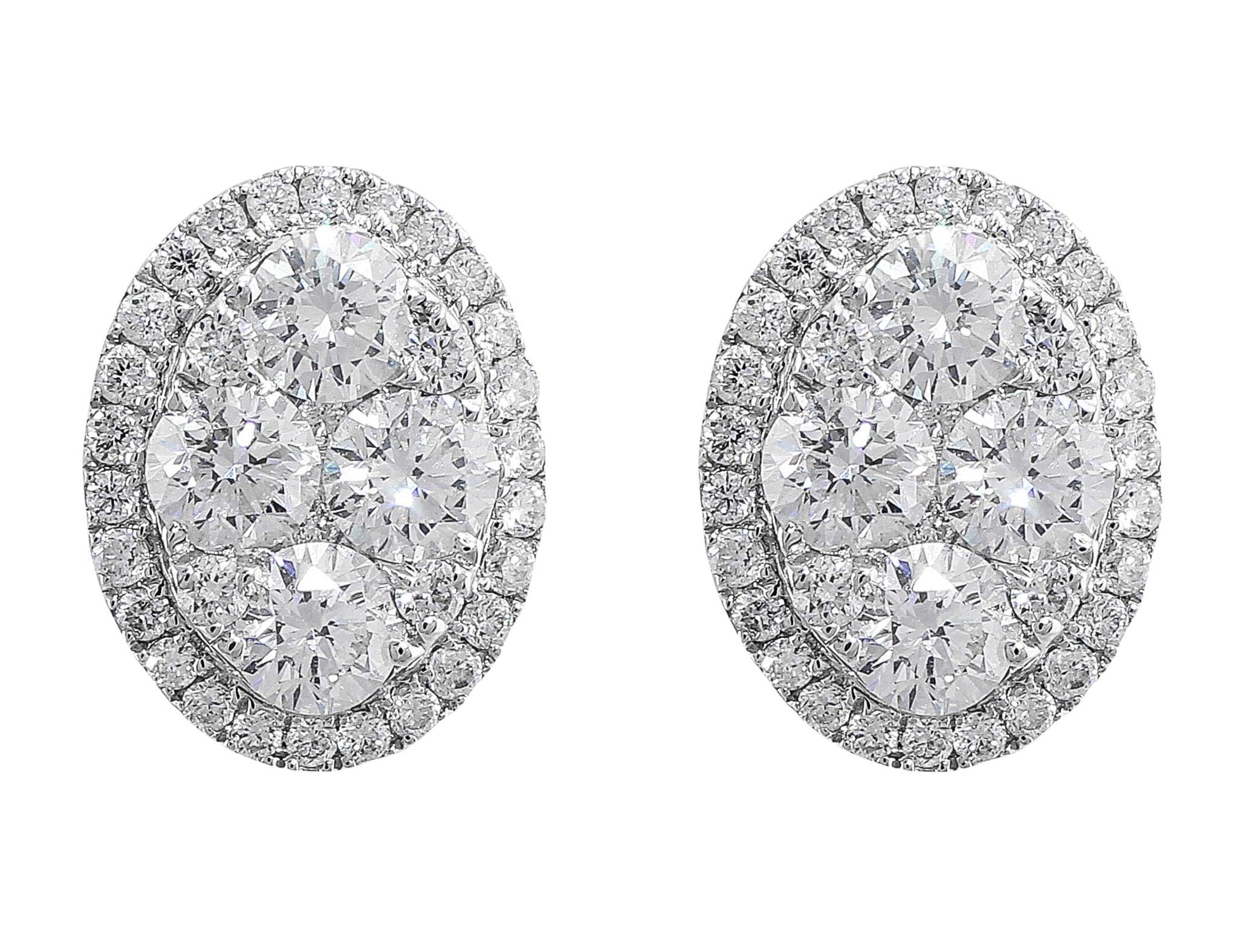 18k White Gold Oval Pave Diamond Earrings for Women - Elegant Wedding, Anniversary & Party Jewelry Gift