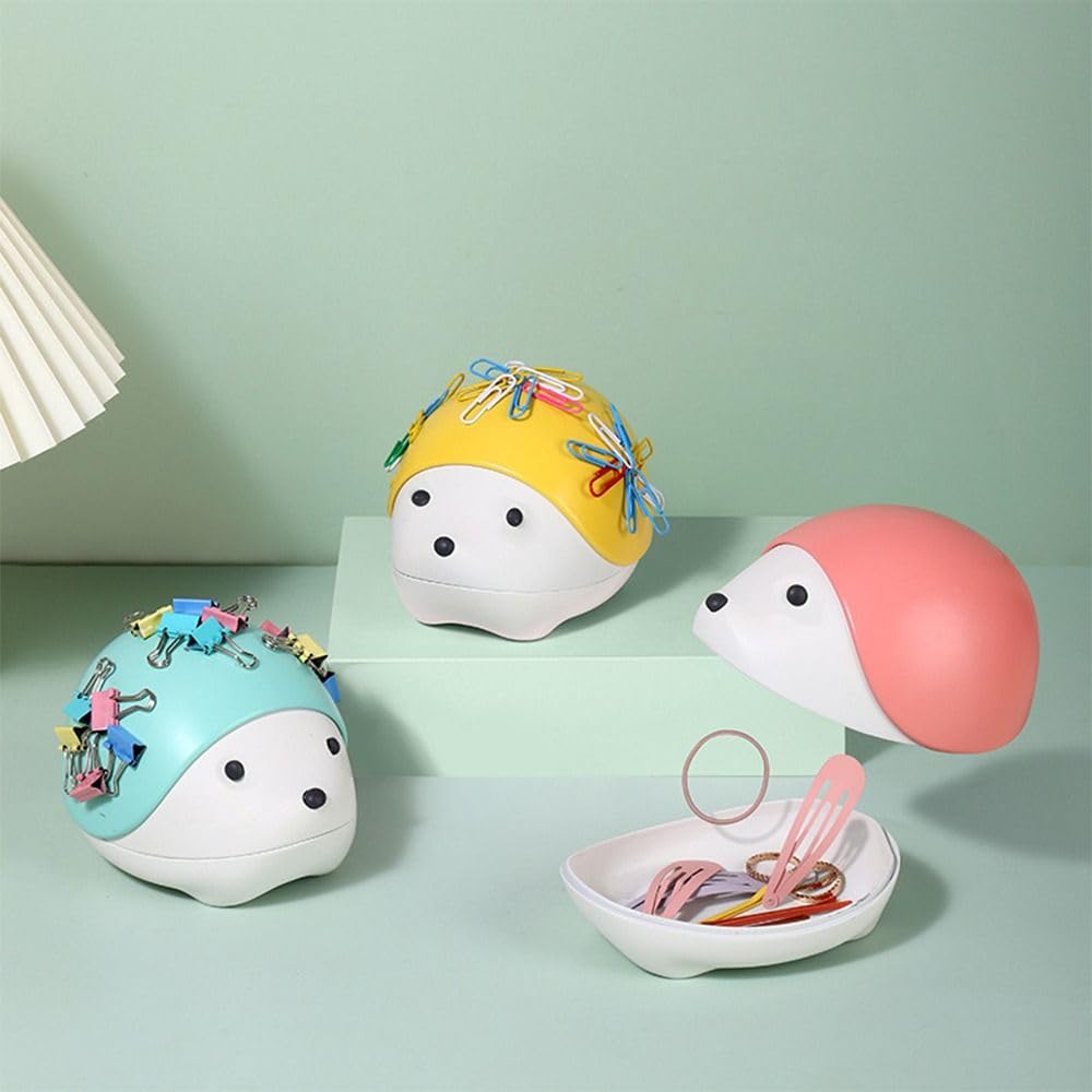 Funny Hedgehog-Shaped Magnetic Paper Clip Dispenser & Holder - Yellow Office Organizer for Pins, Clips & Metal Parts - Perfect for Home, Office & School Desks