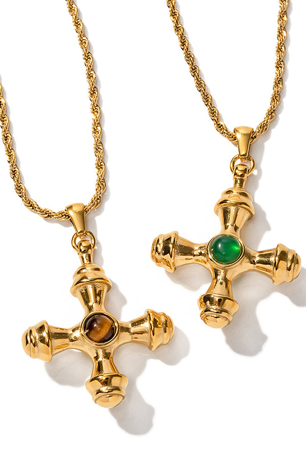 Stainless Steel Tiger Eye Cross Pendant Necklace for Men & Women - Spiritual Protection Jewelry Gift for Christmas, Birthday, Baptism - Elegant Unisex Gothic Necklace for Everyday Wear