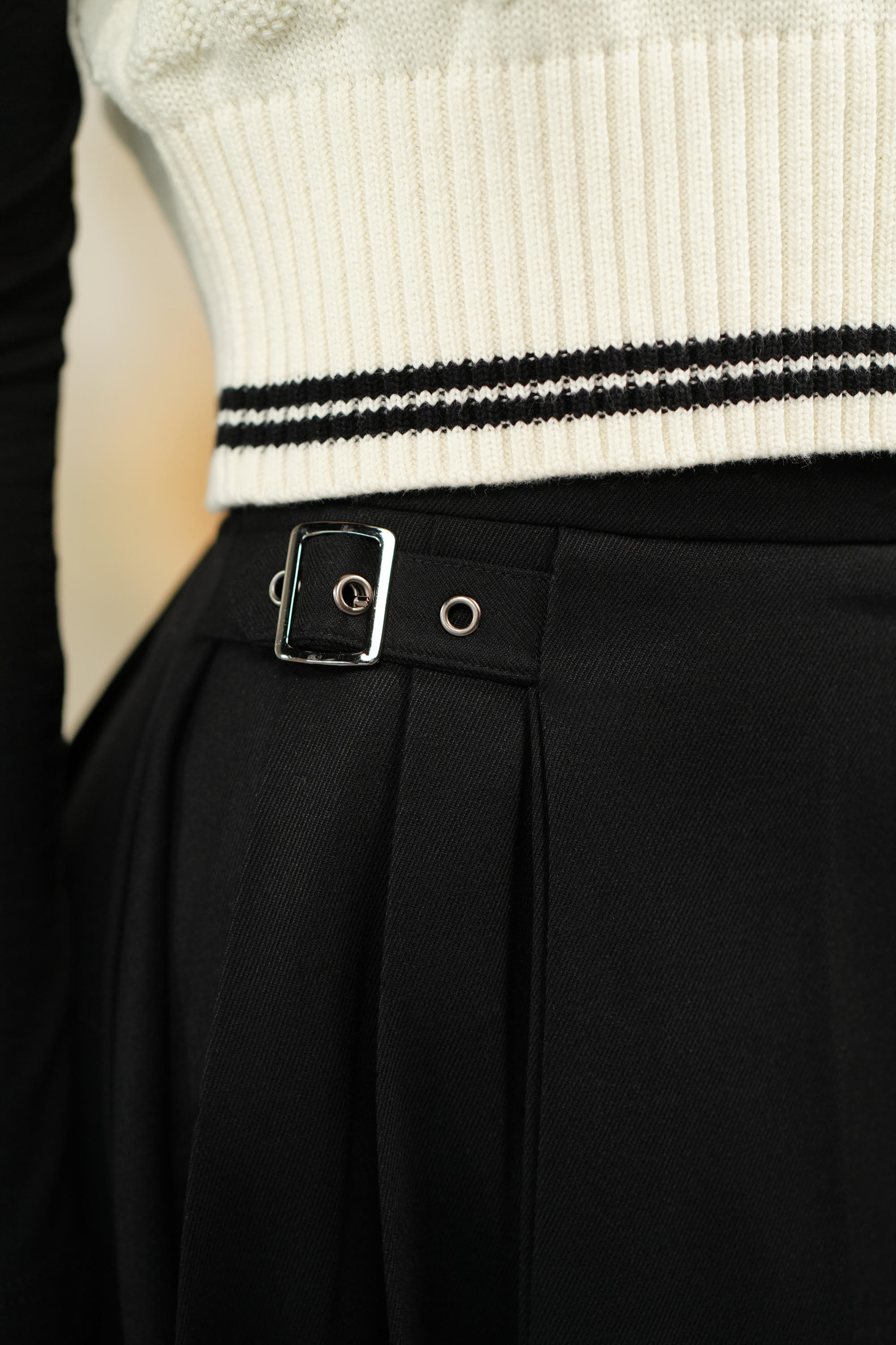 Luna Mae Esme Pleated Buckle Skirt - Women's High Waist A-Line Mini Skirt with Adjustable Belt for Casual, Office & Date Night Outfits