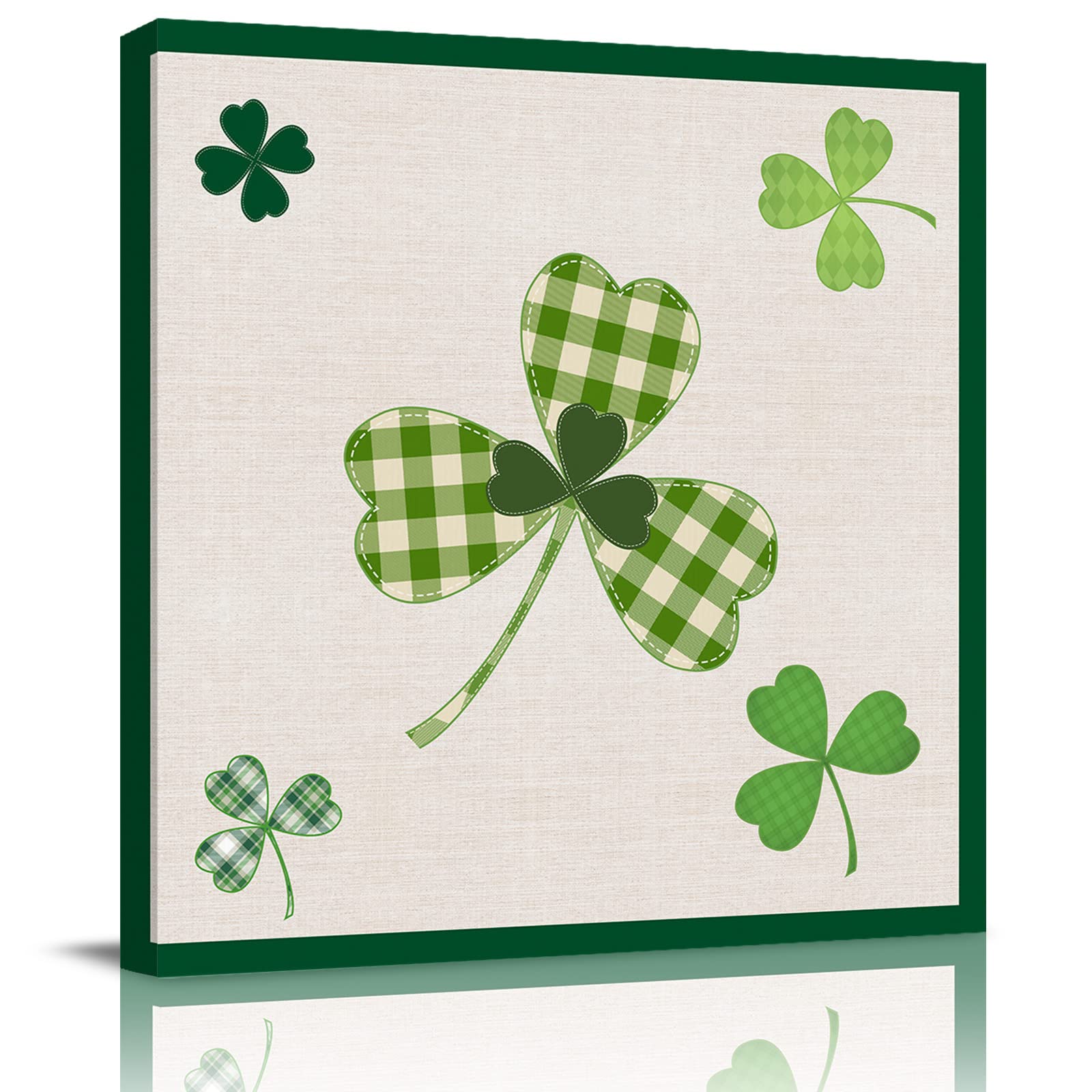 St. Patrick's Day Framed Burlap Canvas Wall Art - 24x24 Inch Modern Plaid Shamrock Print for Living Room, Bedroom, Kitchen & Office Decor | Perfect for Irish-Themed Parties & Home Staging