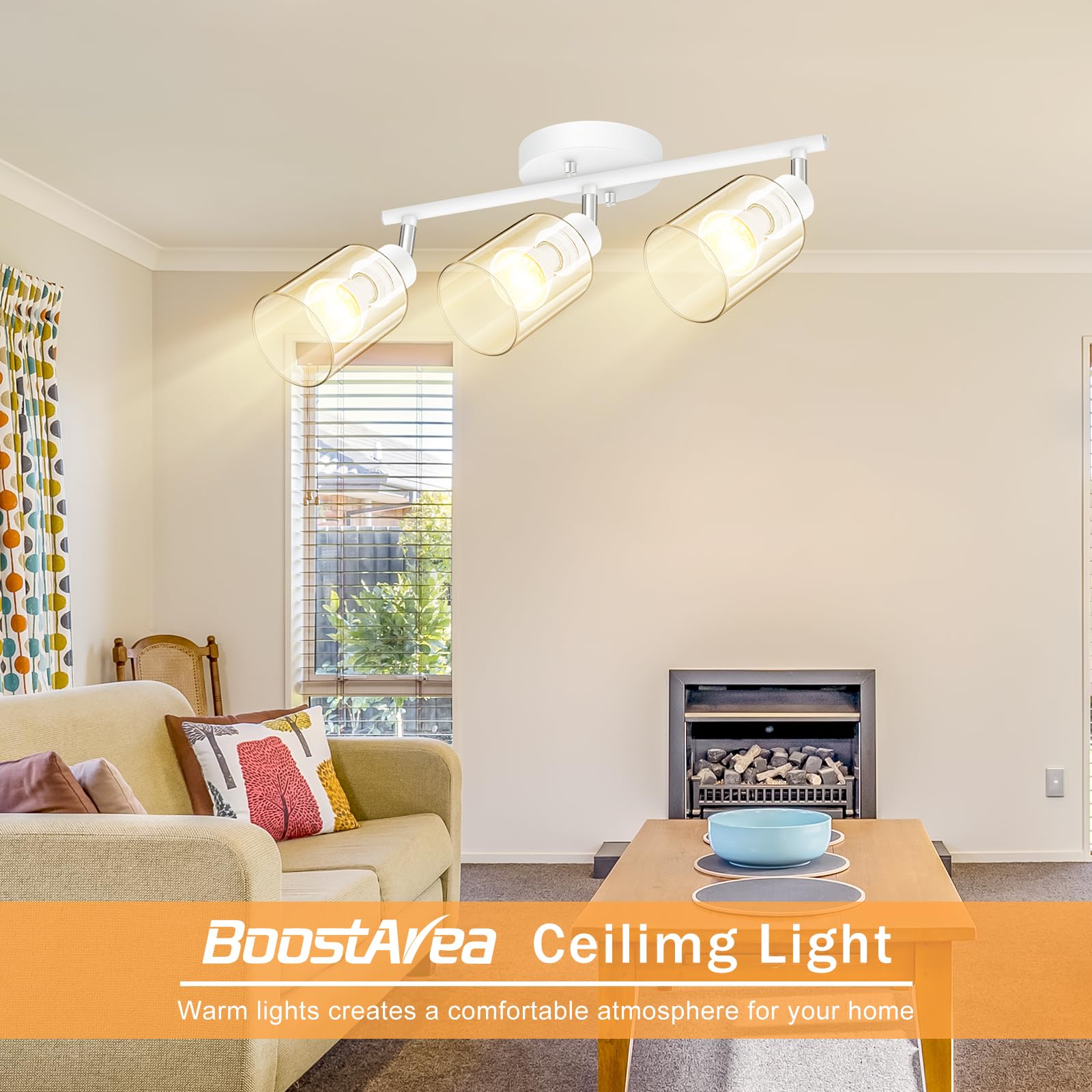 BoostArea 3-Light Modern Bathroom Vanity Light Fixture - White Wall Sconce with Clear Glass Shade, Flexible Ceiling Lighting for Mirror, Kitchen, Living Room, Hallway, Cabinet & Porch - Perfect for Home Decor & Interior Design