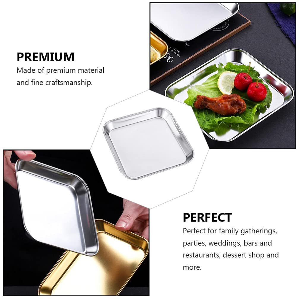HEMOTON 2-Piece 304 Stainless Steel Serving Platter Set - Pie Plate, Steak Tray, Snack Dish & Bakeware for Camping, Coffee Table, and Kids' Parties | Durable & Elegant Serving Solution