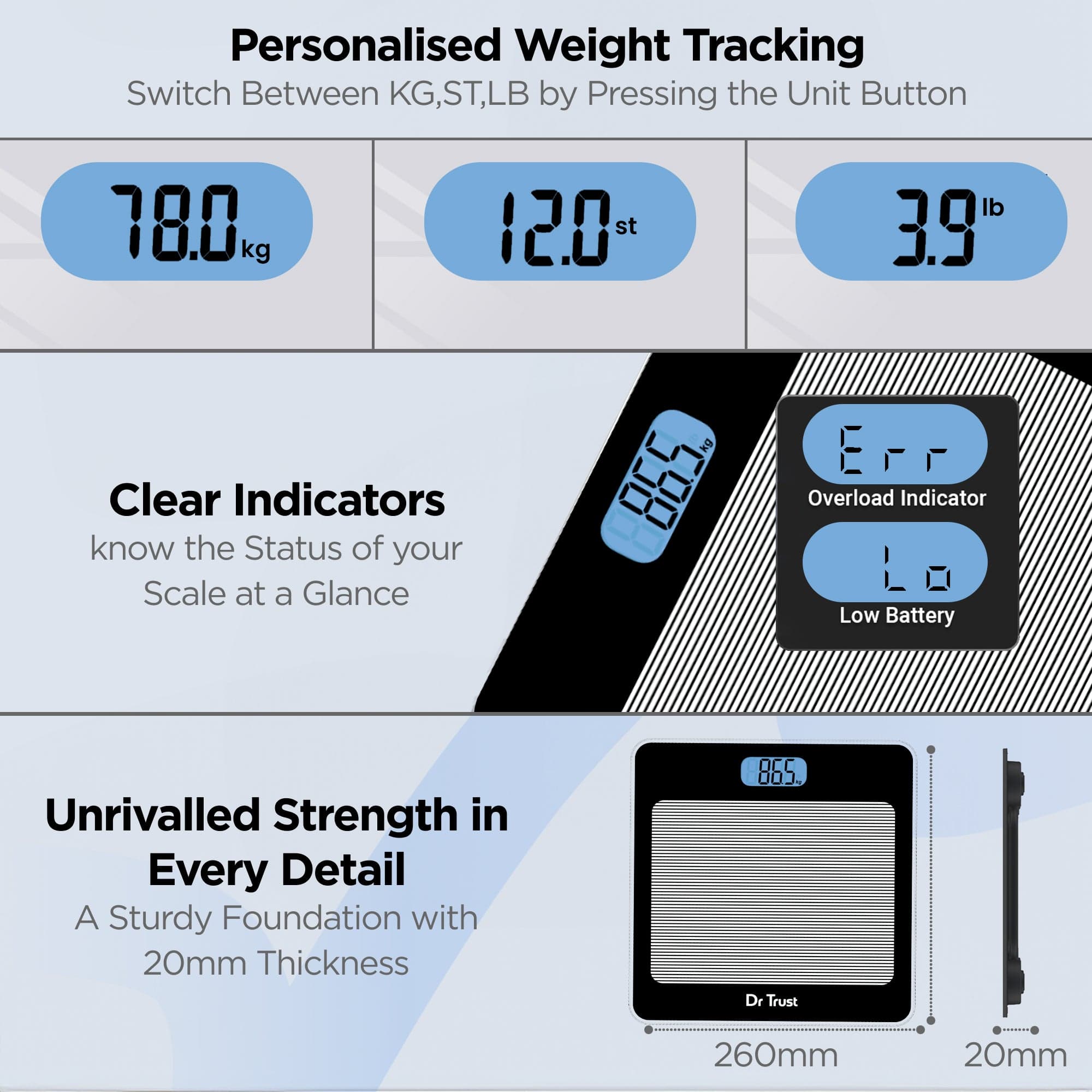 Dr Trust USA Paris Digital Bathroom Scale - 520 lbs Capacity, Accurate Body Weight Machine for Home, Gym, Clinic & Hospital Use | Perfect for Health Tracking, Fitness Goals & Medical Monitoring